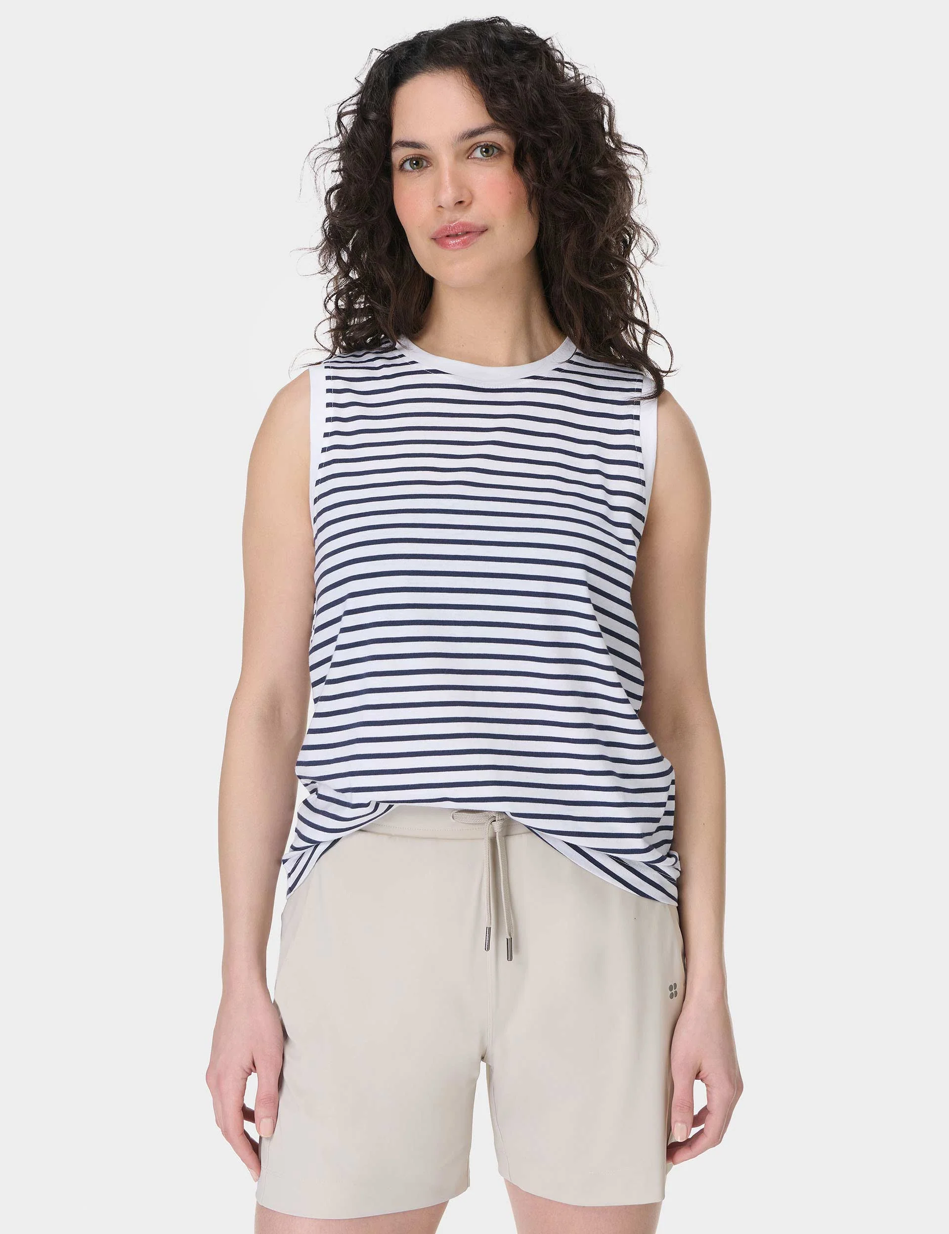 Essential Sleeveless Vest - White Navy Stripe