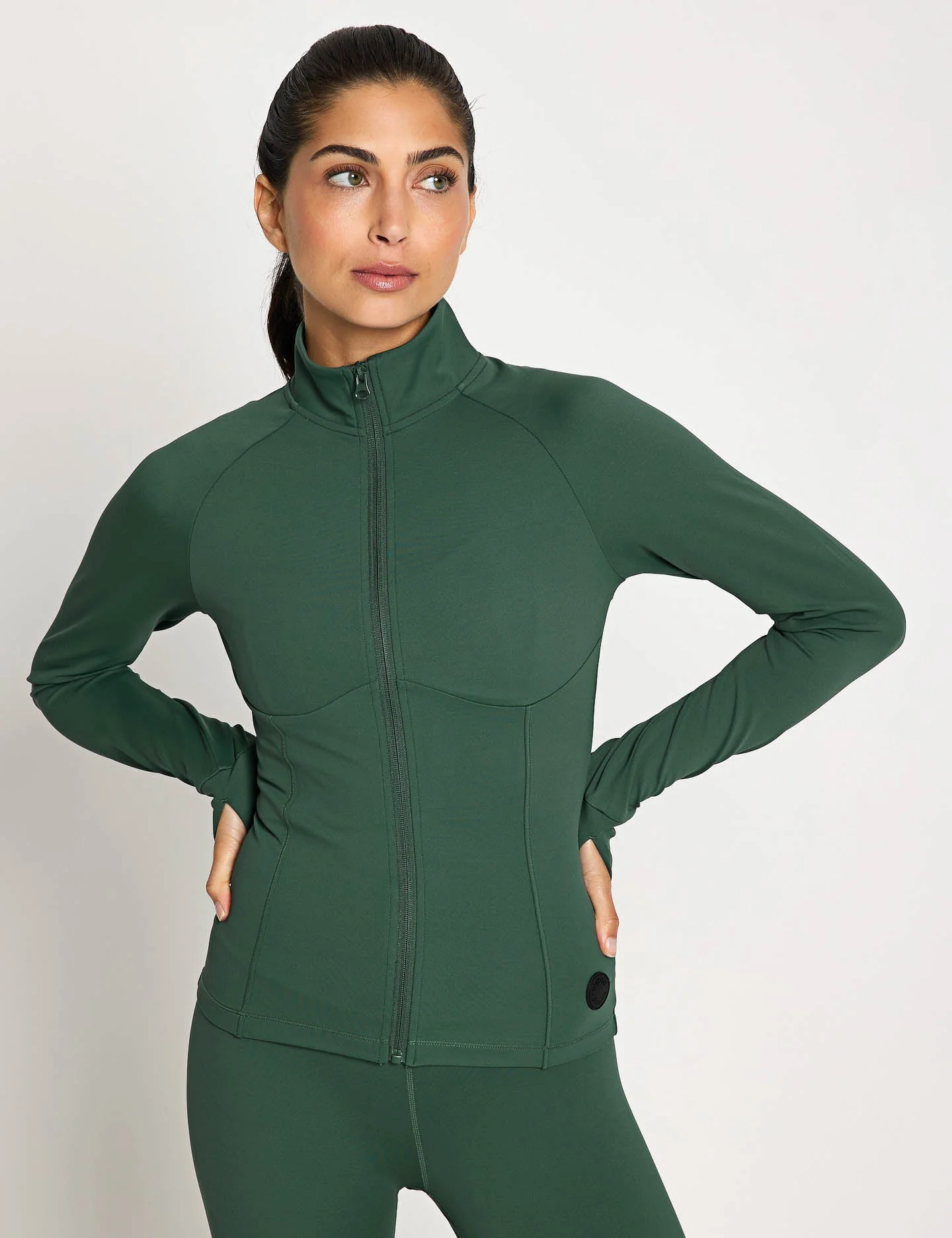 Zuri Contoured Zip Thru Top - Deep Green