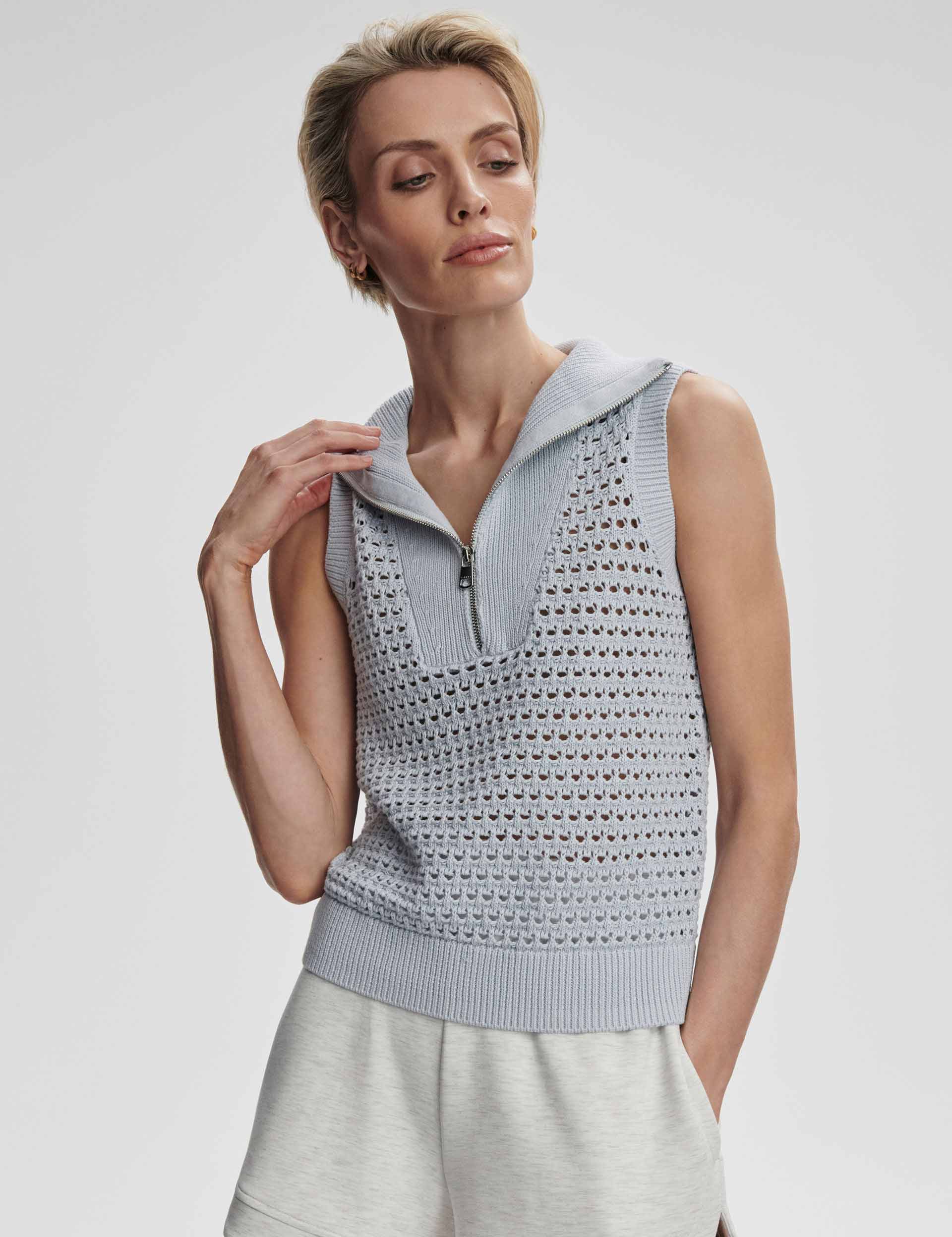 Bains Half Zip Tank - Plein Blue