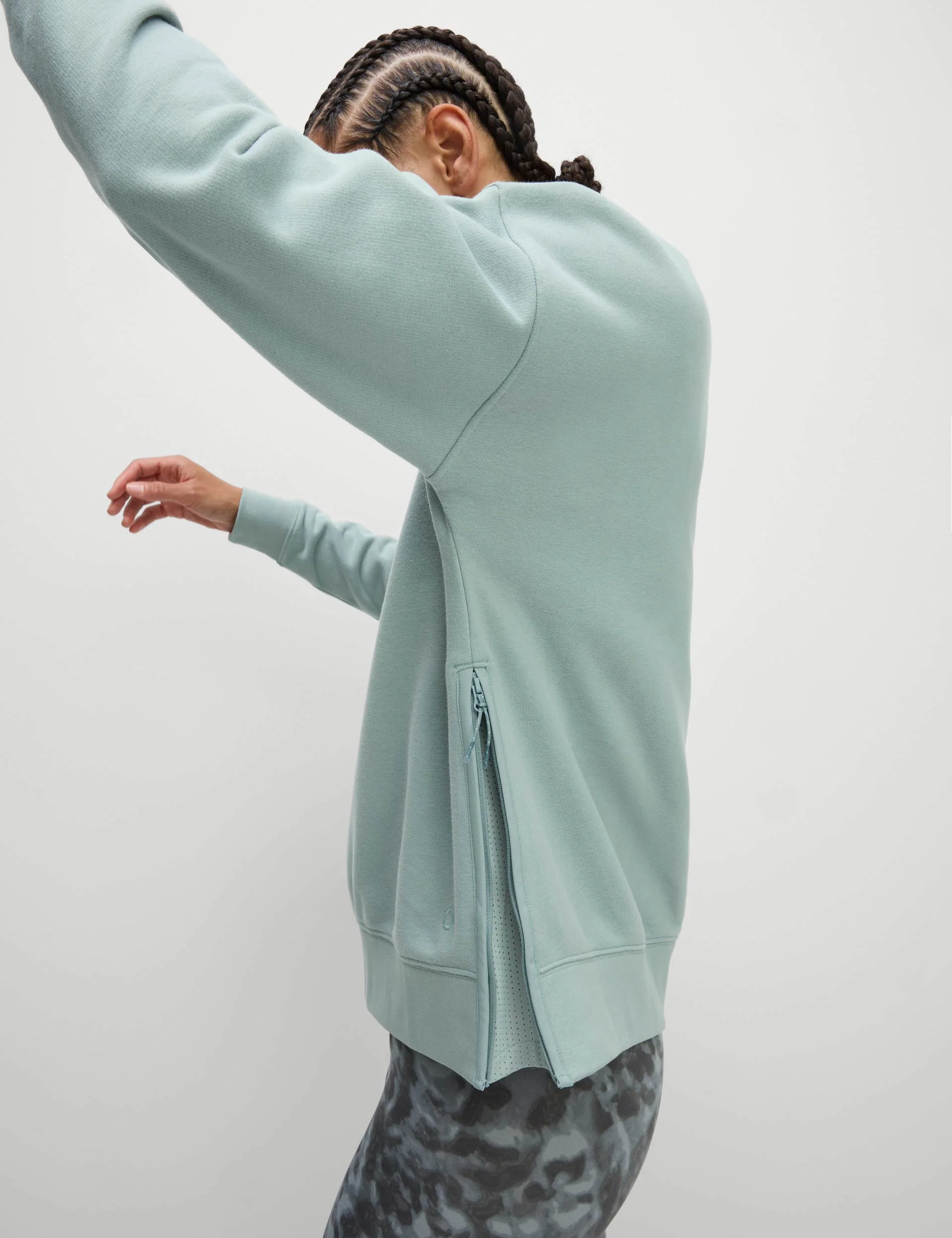 Cotton Rich Mesh Panel Relaxed Sweatshirt - Light Mint