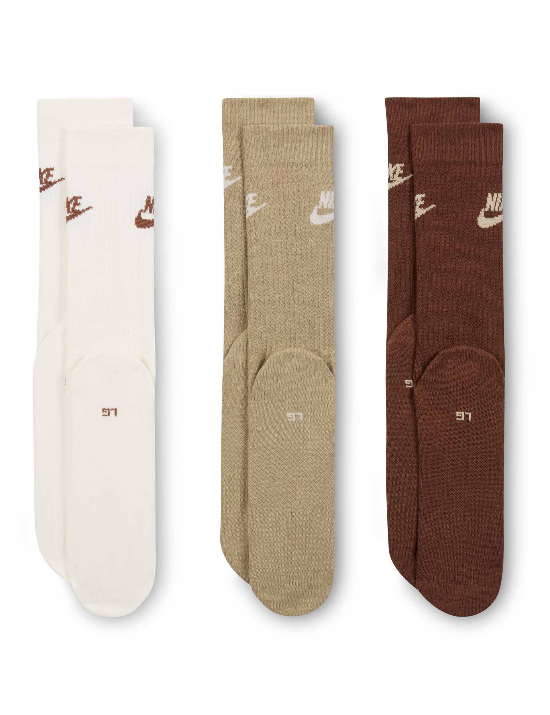 Sportswear Everyday Essential Crew Socks (3 Pairs) - White/Brown