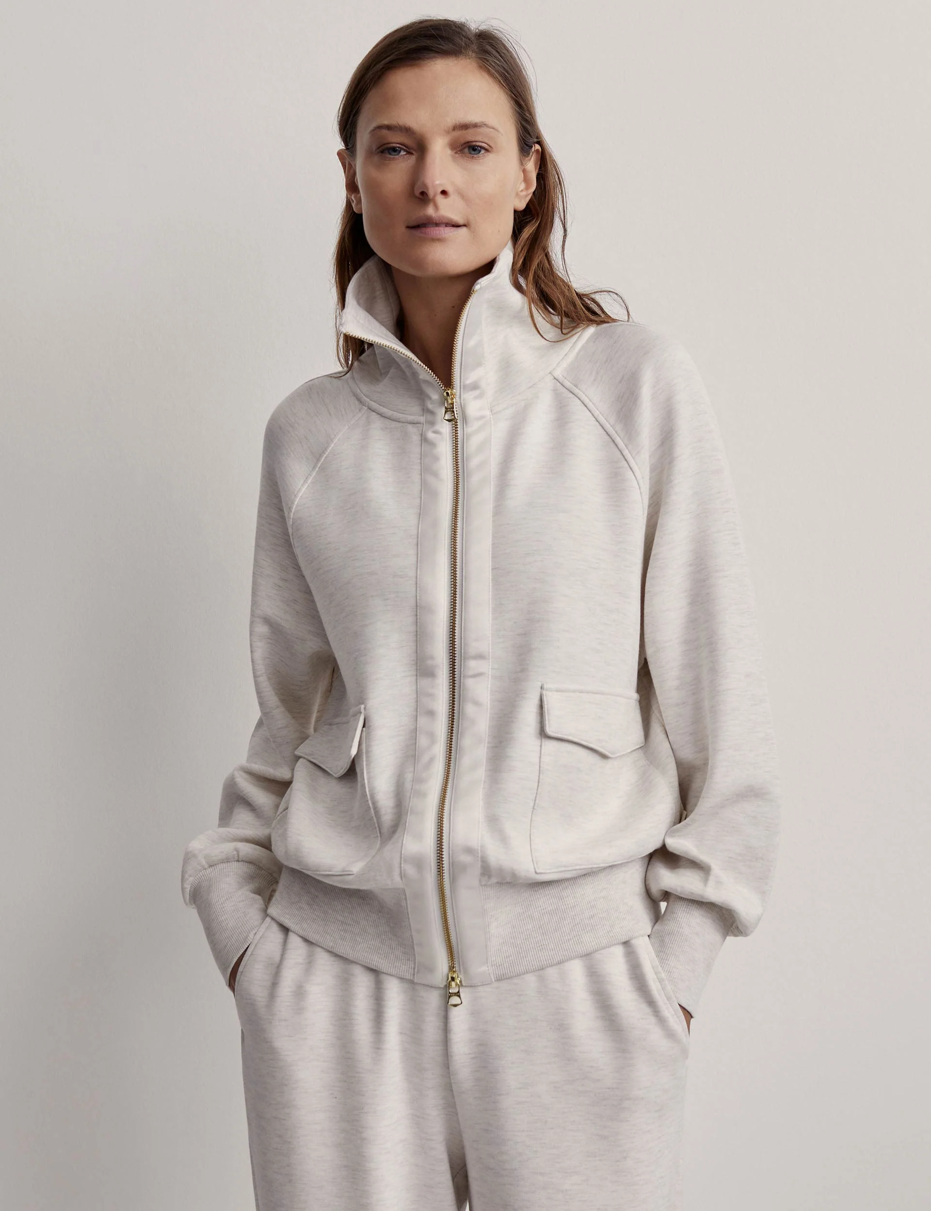 Roxbury Zip-Through Sweat - Ivory Marl