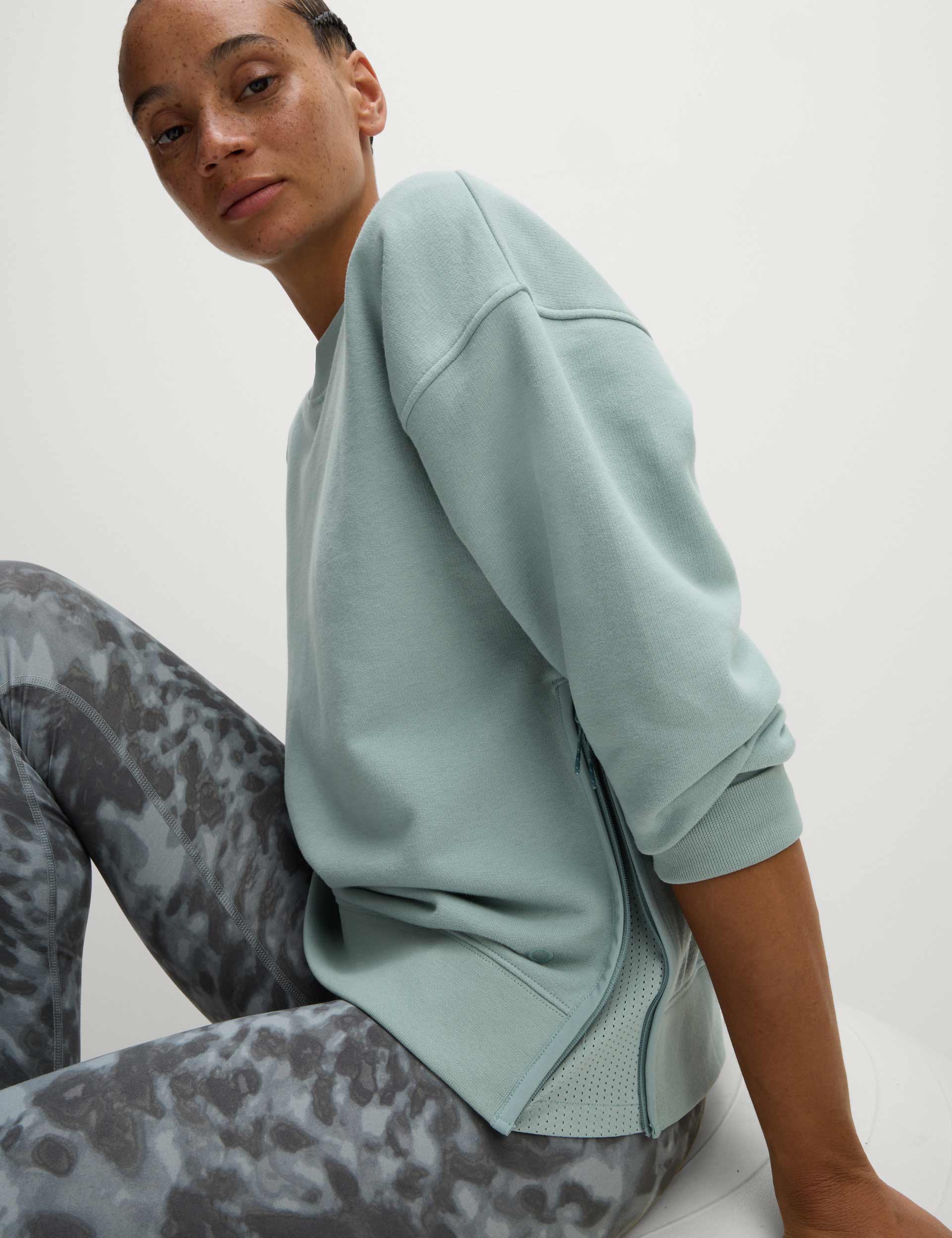 Cotton Rich Mesh Panel Relaxed Sweatshirt - Light Mint