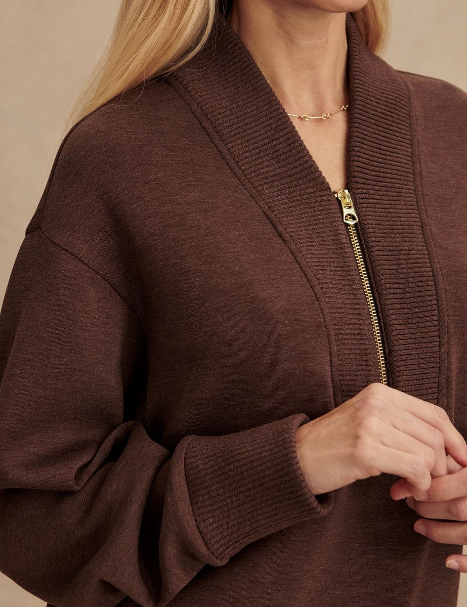 Sally Half Zip Sweat - Coffee Bean Marl