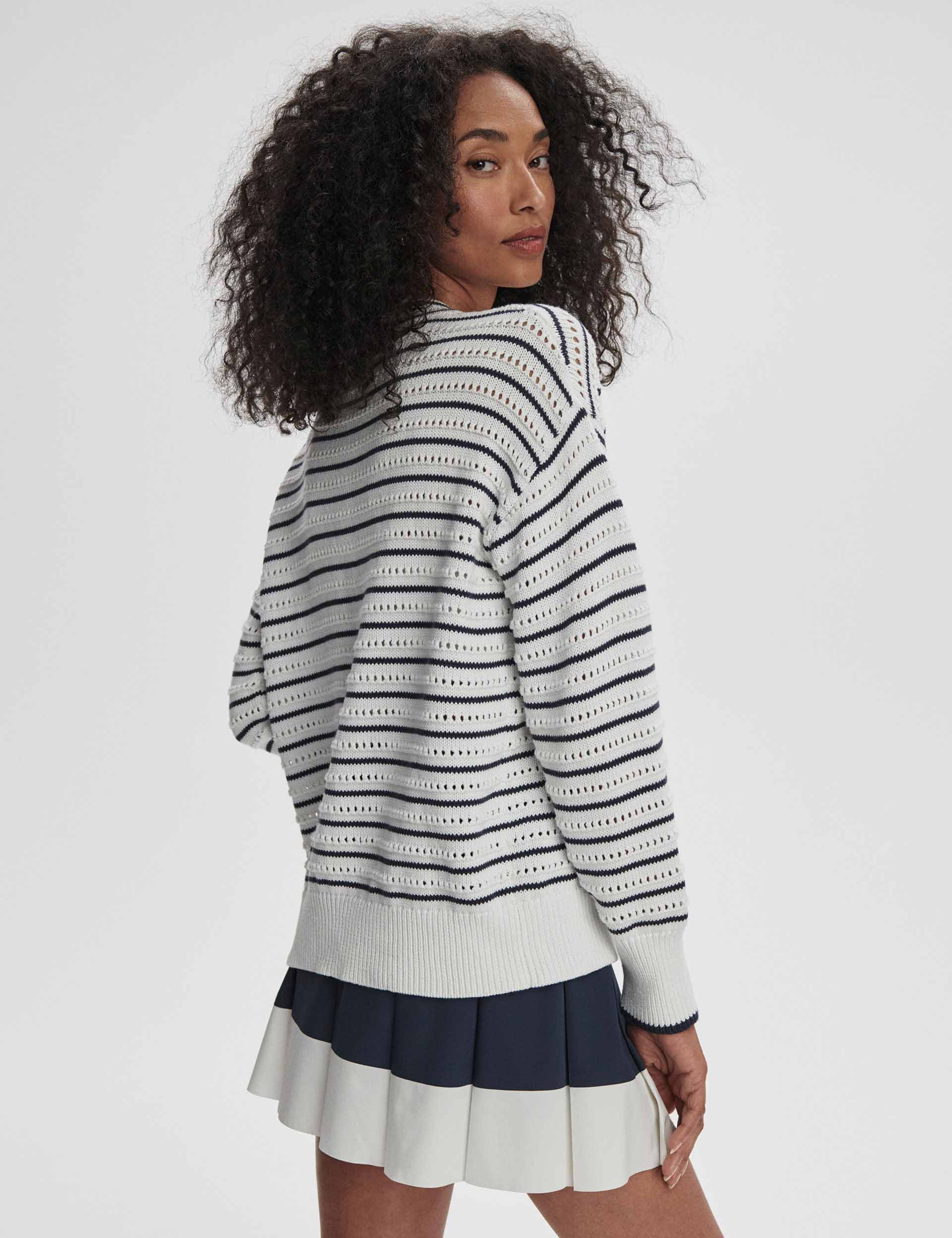 Antonia Relaxed Cardigan - White/Blue Nights