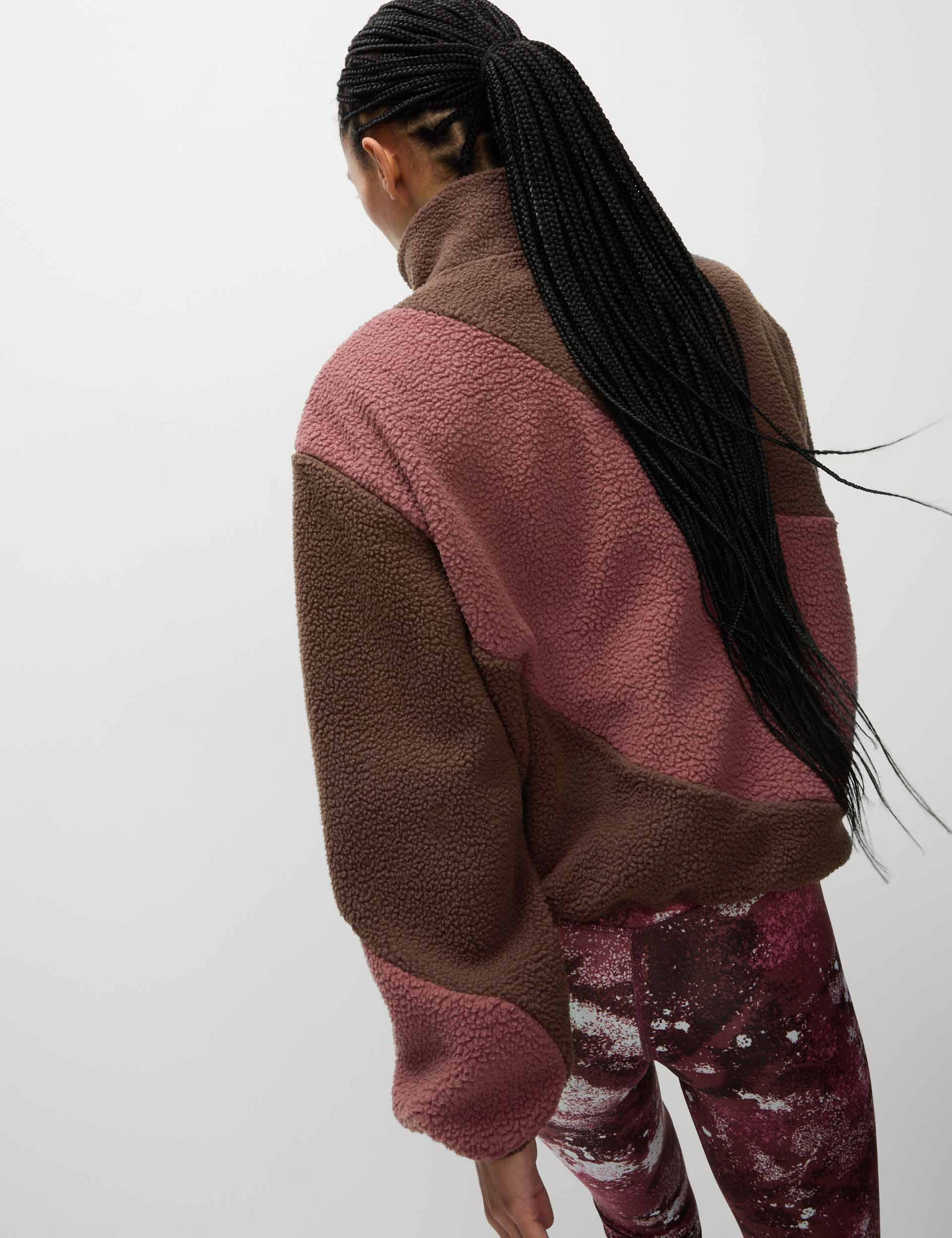 Borg Zip Up Funnel Neck Fleece - Dark Chocolate