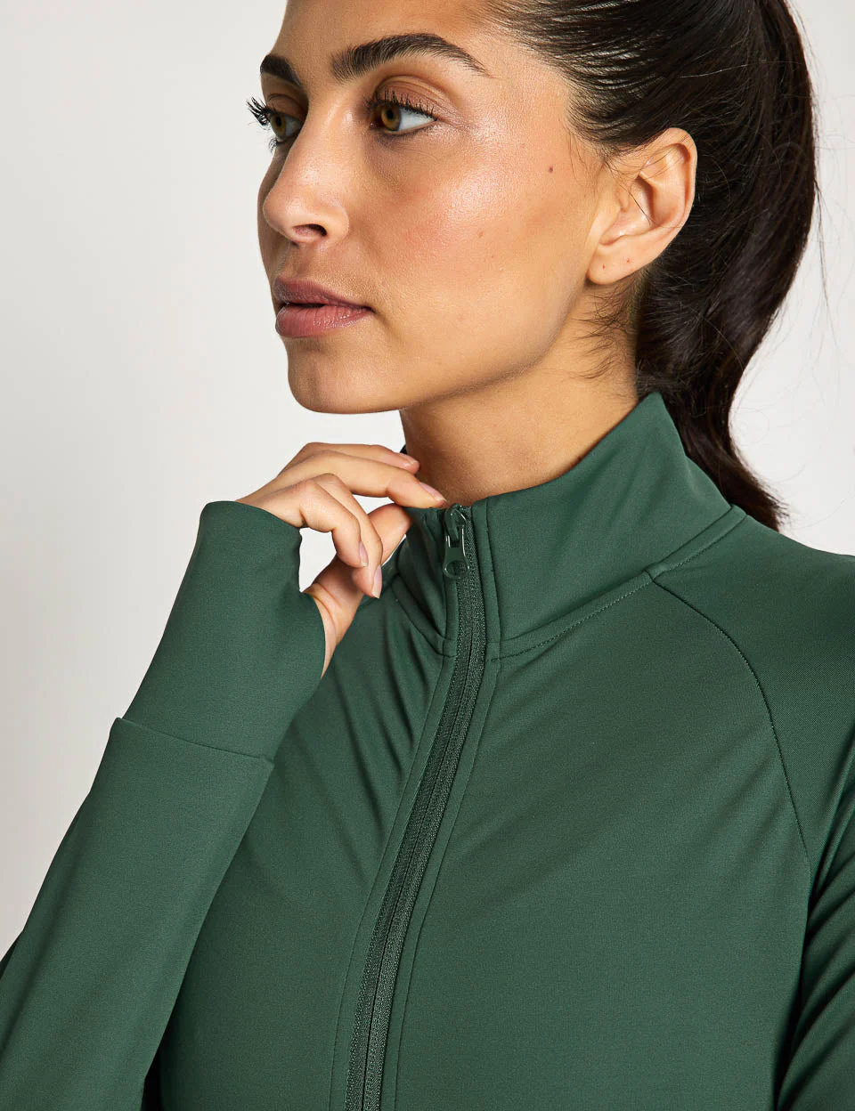 Zuri Contoured Zip Thru Top - Deep Green