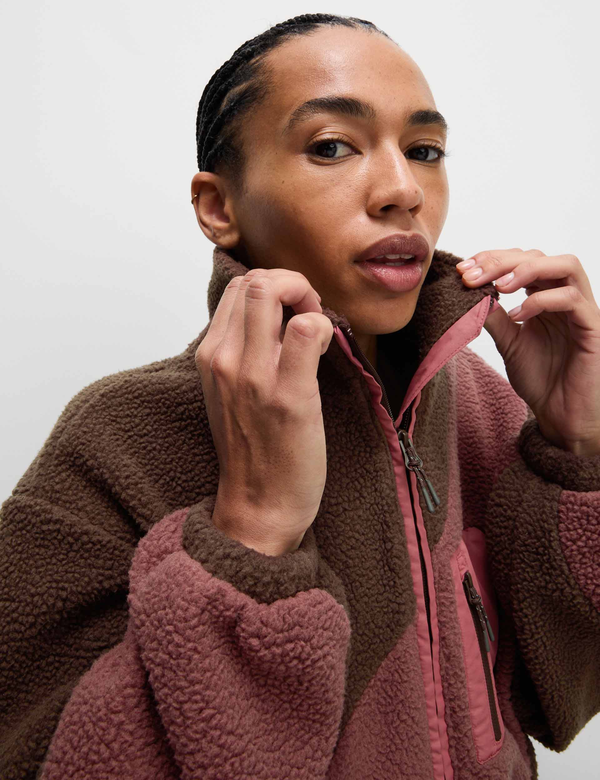 Borg Zip Up Funnel Neck Fleece - Dark Chocolate