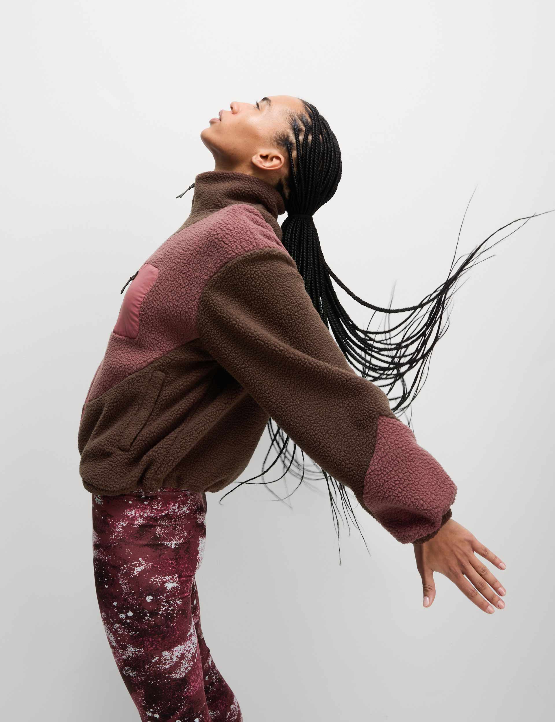 Borg Zip Up Funnel Neck Fleece - Dark Chocolate