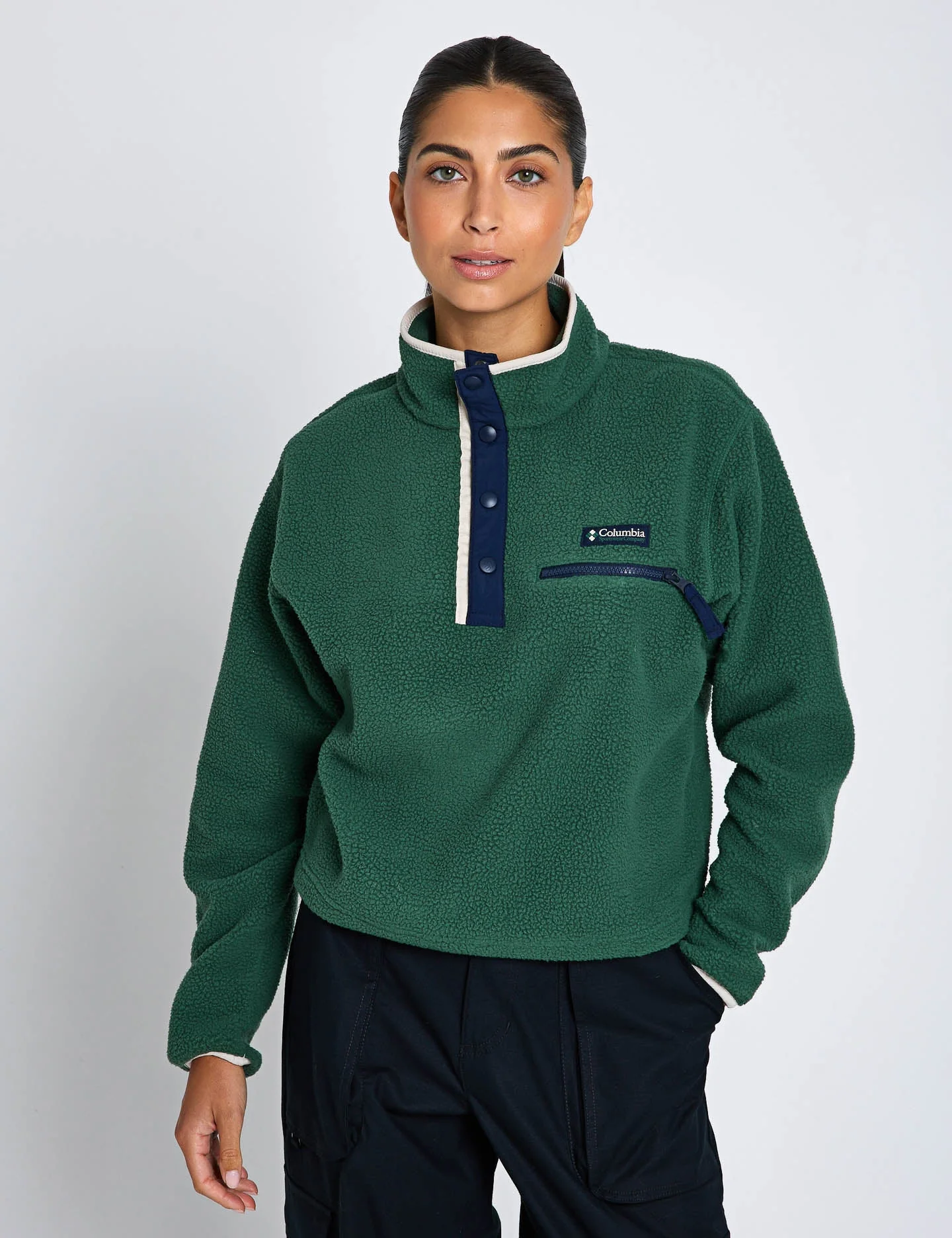 Helvetia II Cropped Sherpa Half Snap Fleece - Rain Forest/Collegiate Navy/Dark Stone