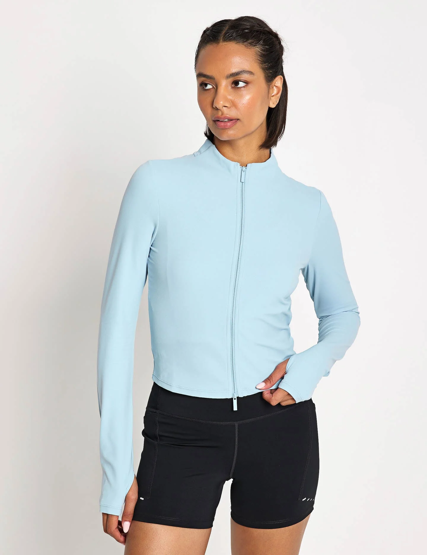 Zenvy Full-Zip Long-Sleeve Top - Light Armory Blue/Cool Grey