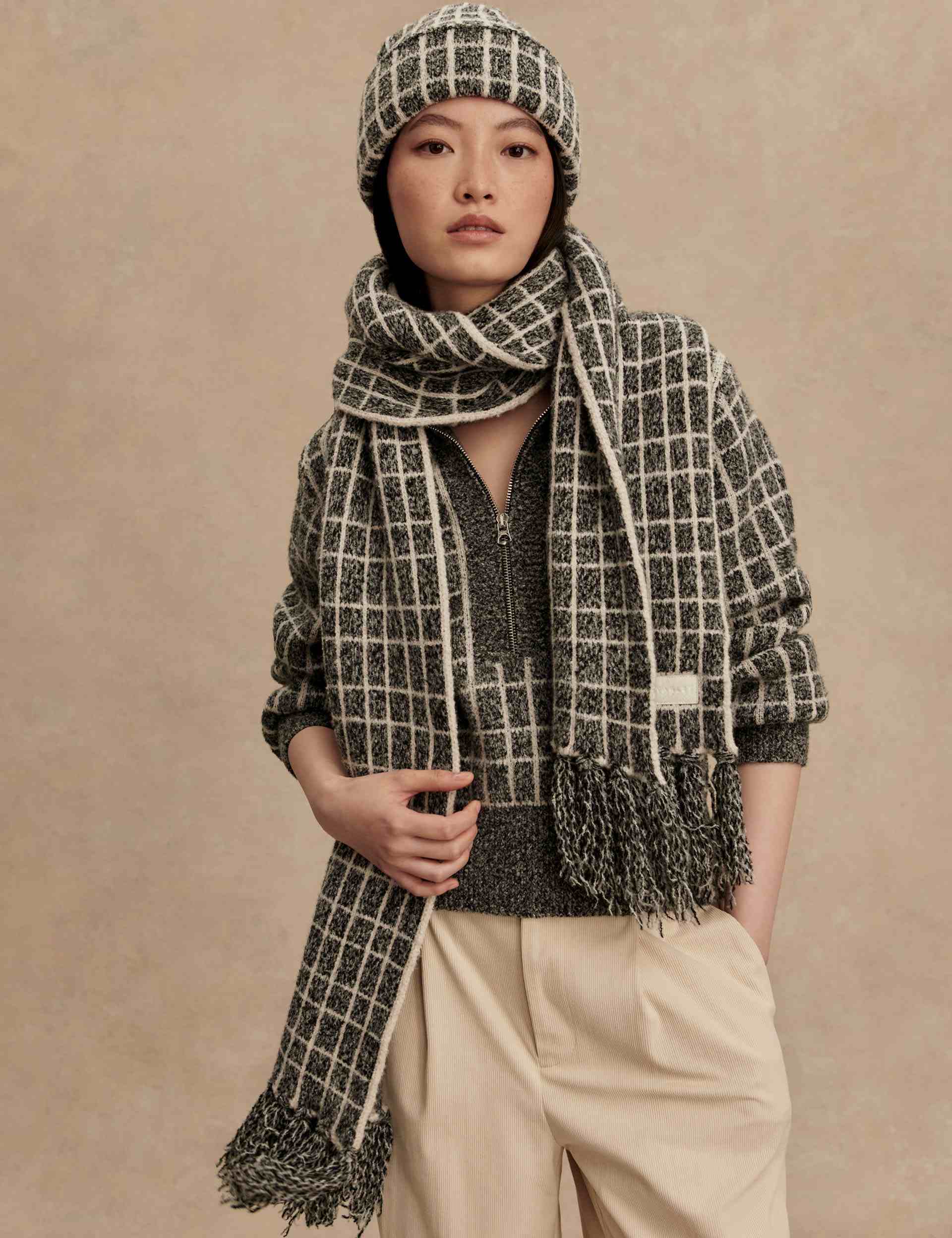 Lindsey Check Knit Scarf - Charcoal Marl
