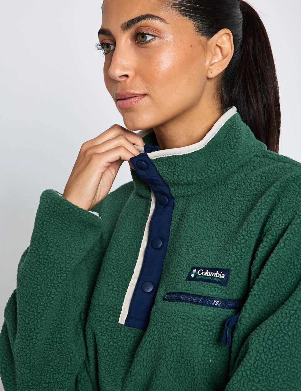 Helvetia II Cropped Sherpa Half Snap Fleece - Rain Forest/Collegiate Navy/Dark Stone