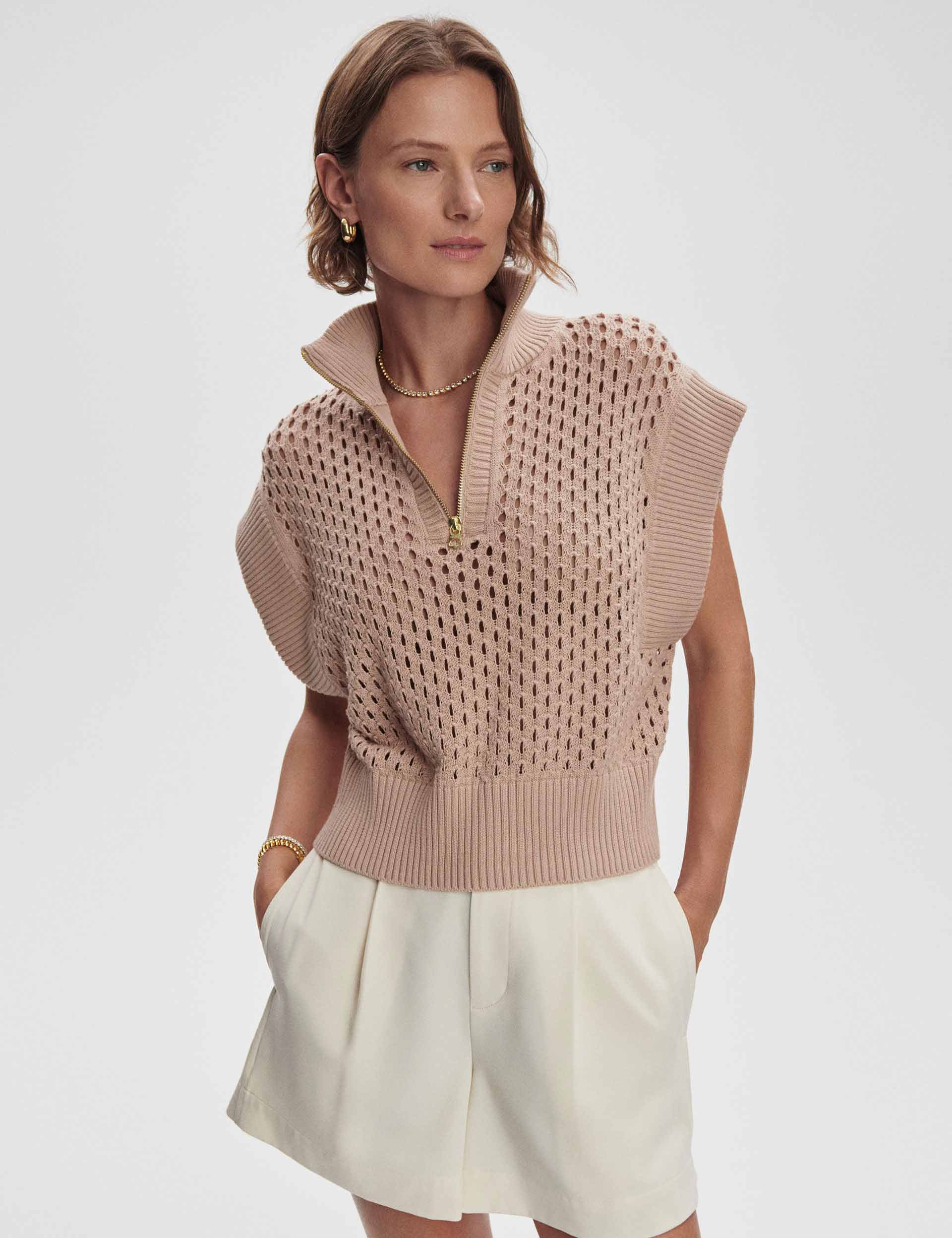 Gaines Half-Zip Knit - Light Taupe