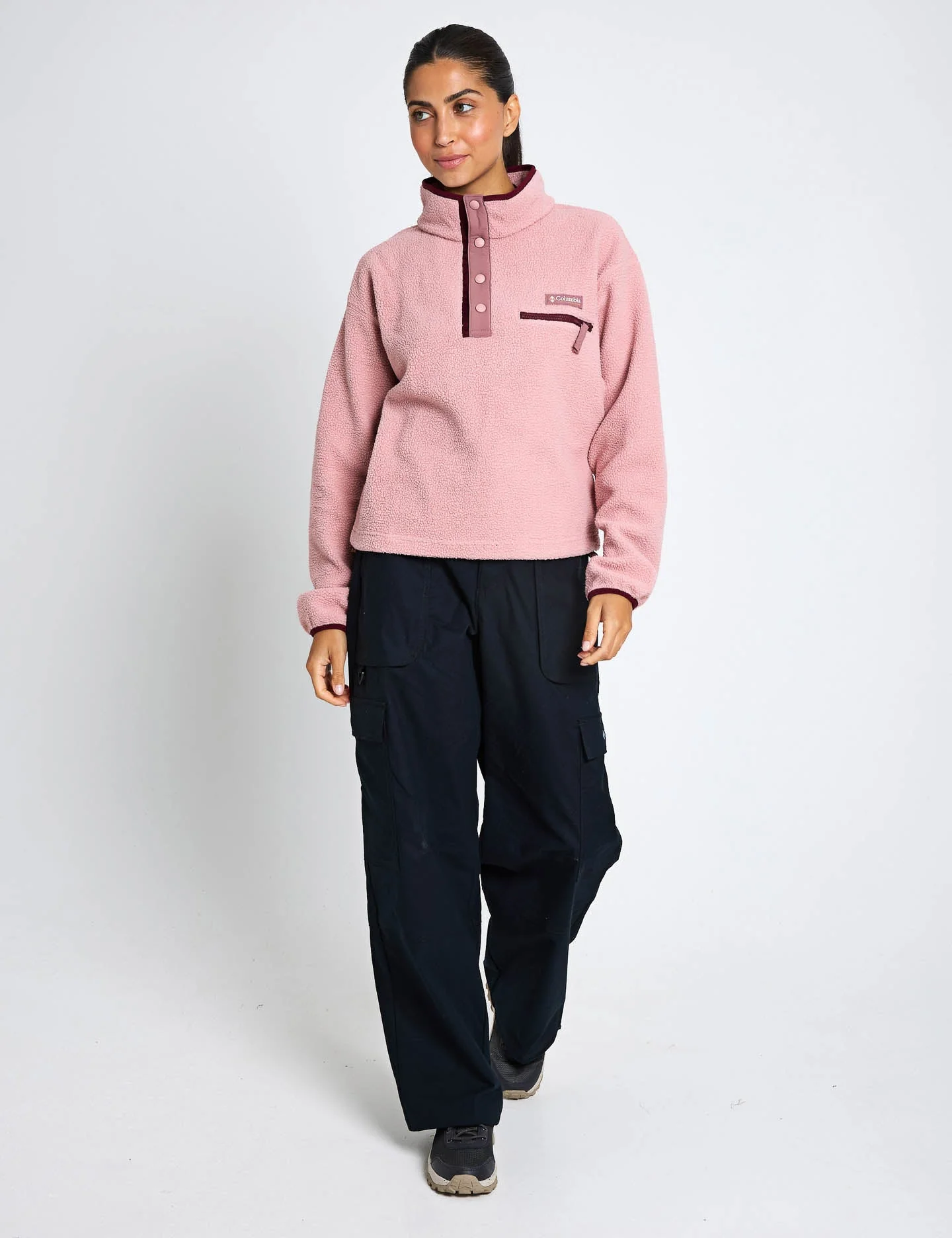 Helvetia II Cropped Sherpa Half Snap Fleece - Eraser Pink/Fig/Rich Wine
