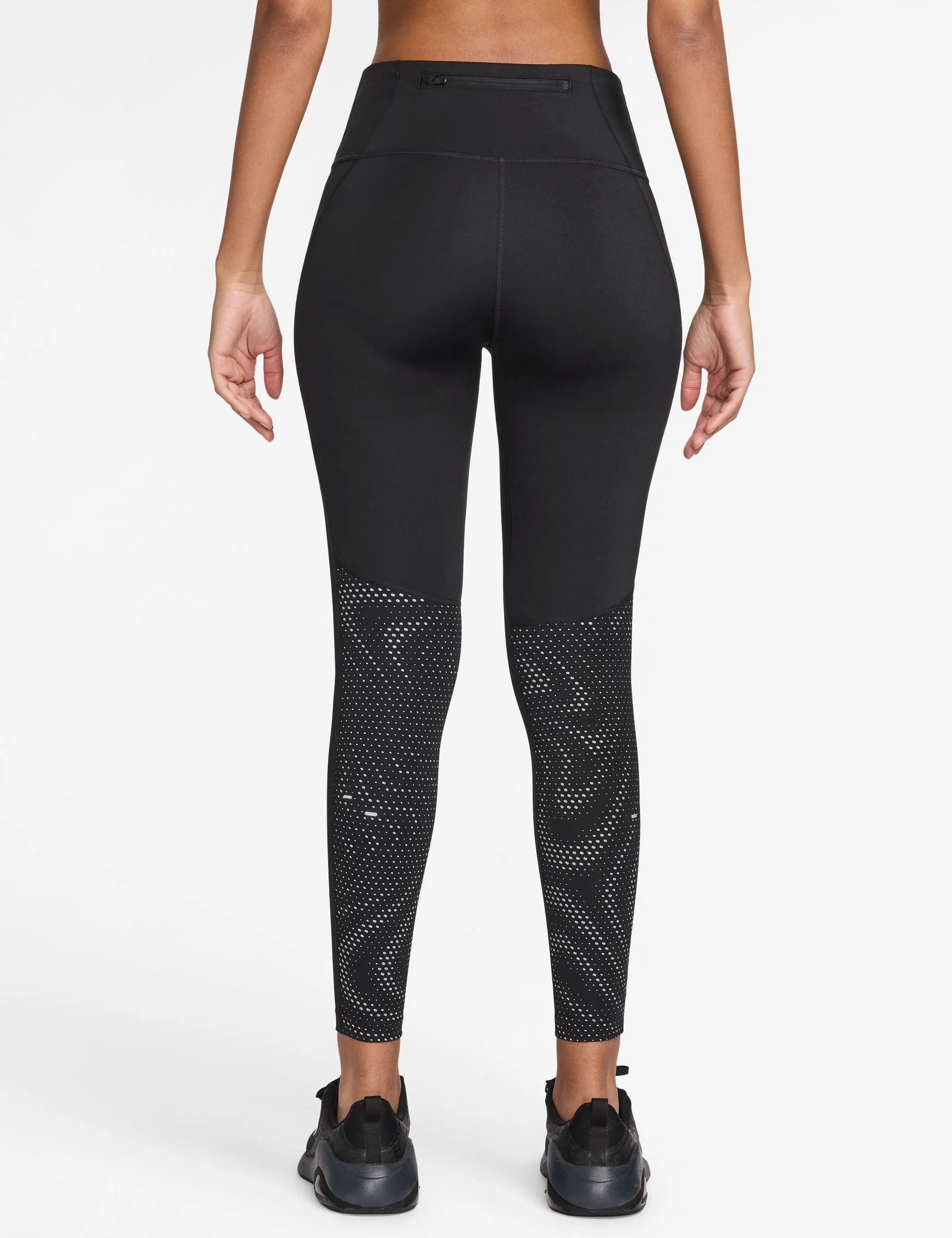 Tempo Flash High Waisted 7/8 Running Leggings - Black/Reflective Silver