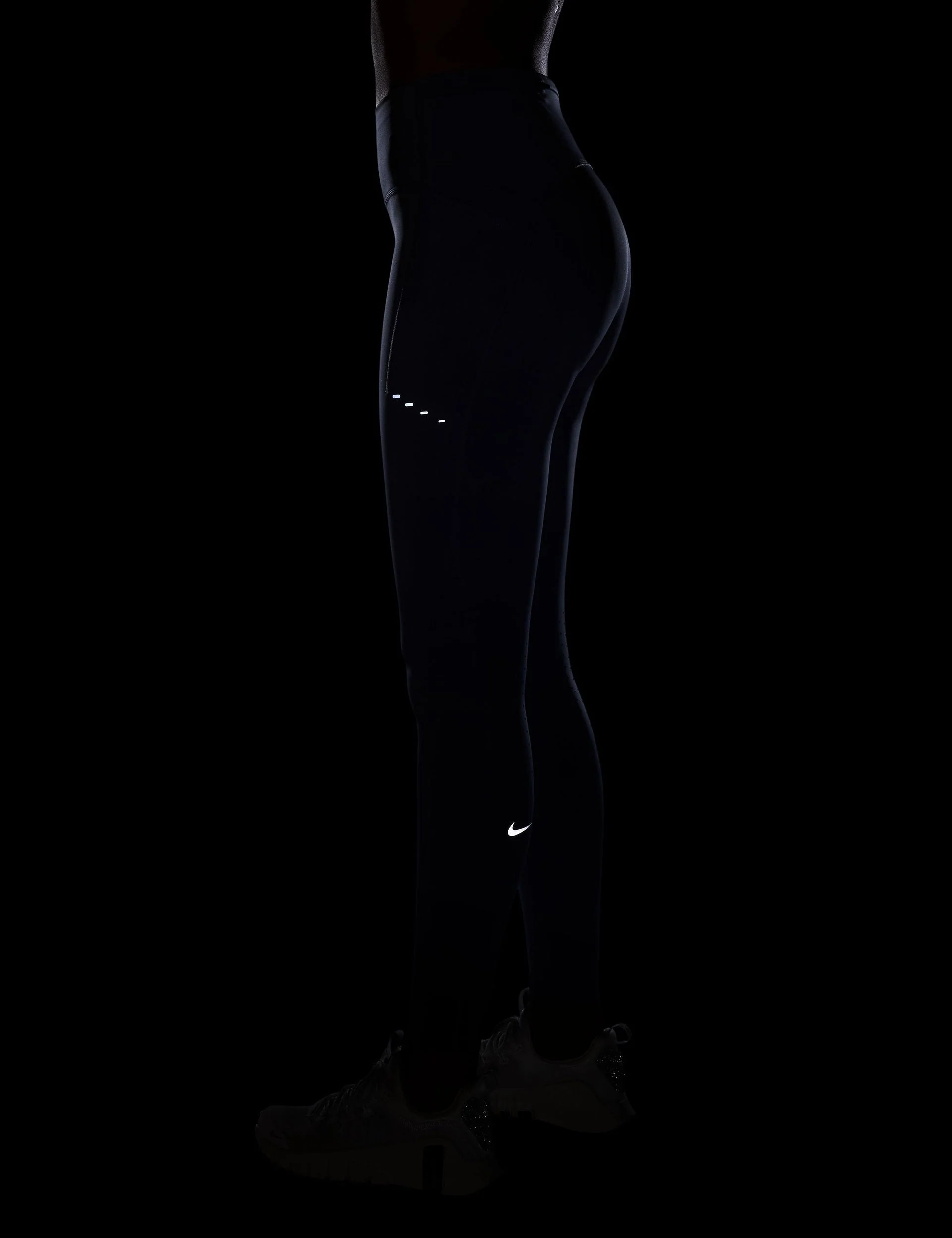 Swift High Waisted 7/8 Running Leggings with Pockets - World Indigo/Reflective Silver