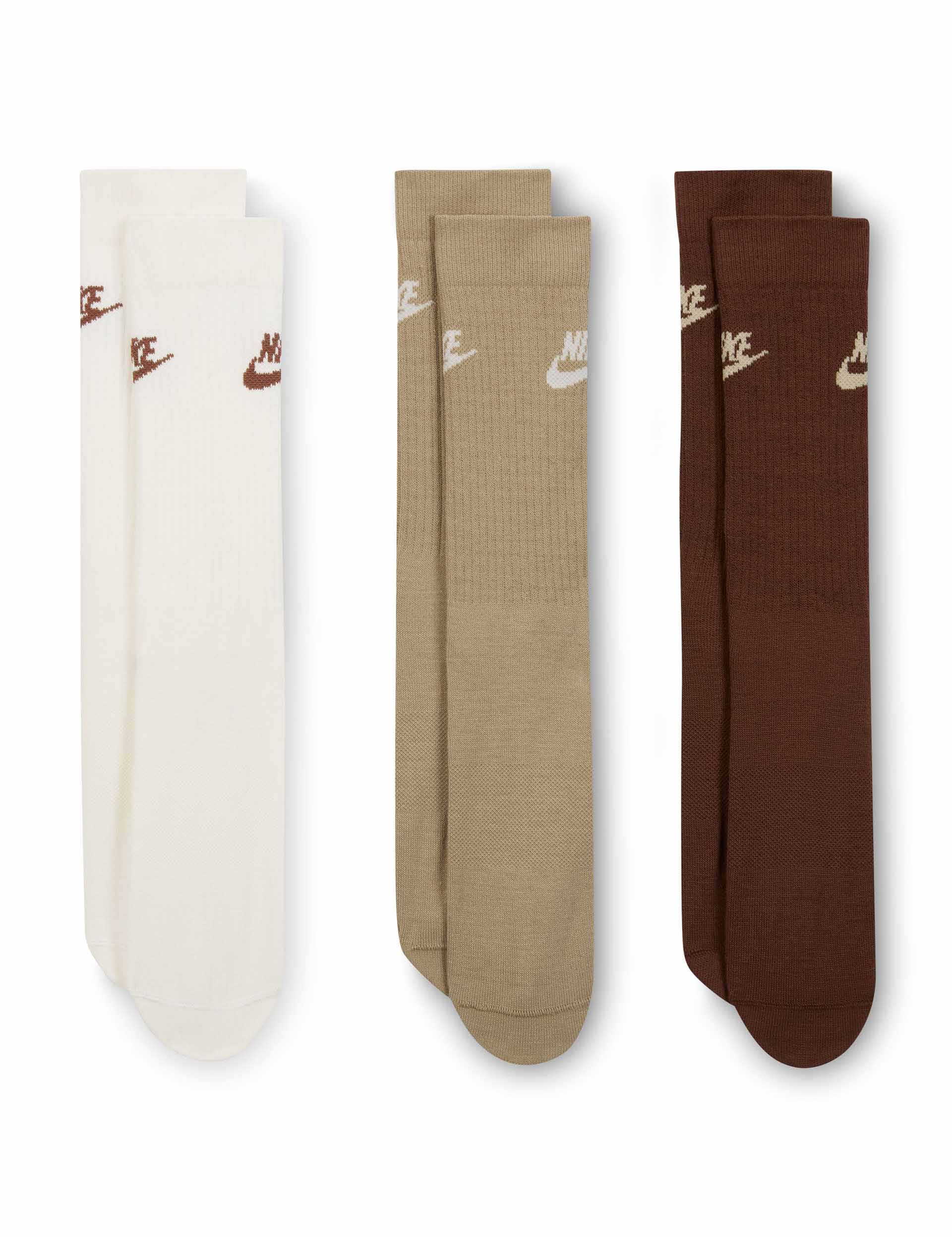 Sportswear Everyday Essential Crew Socks (3 Pairs) - White/Brown