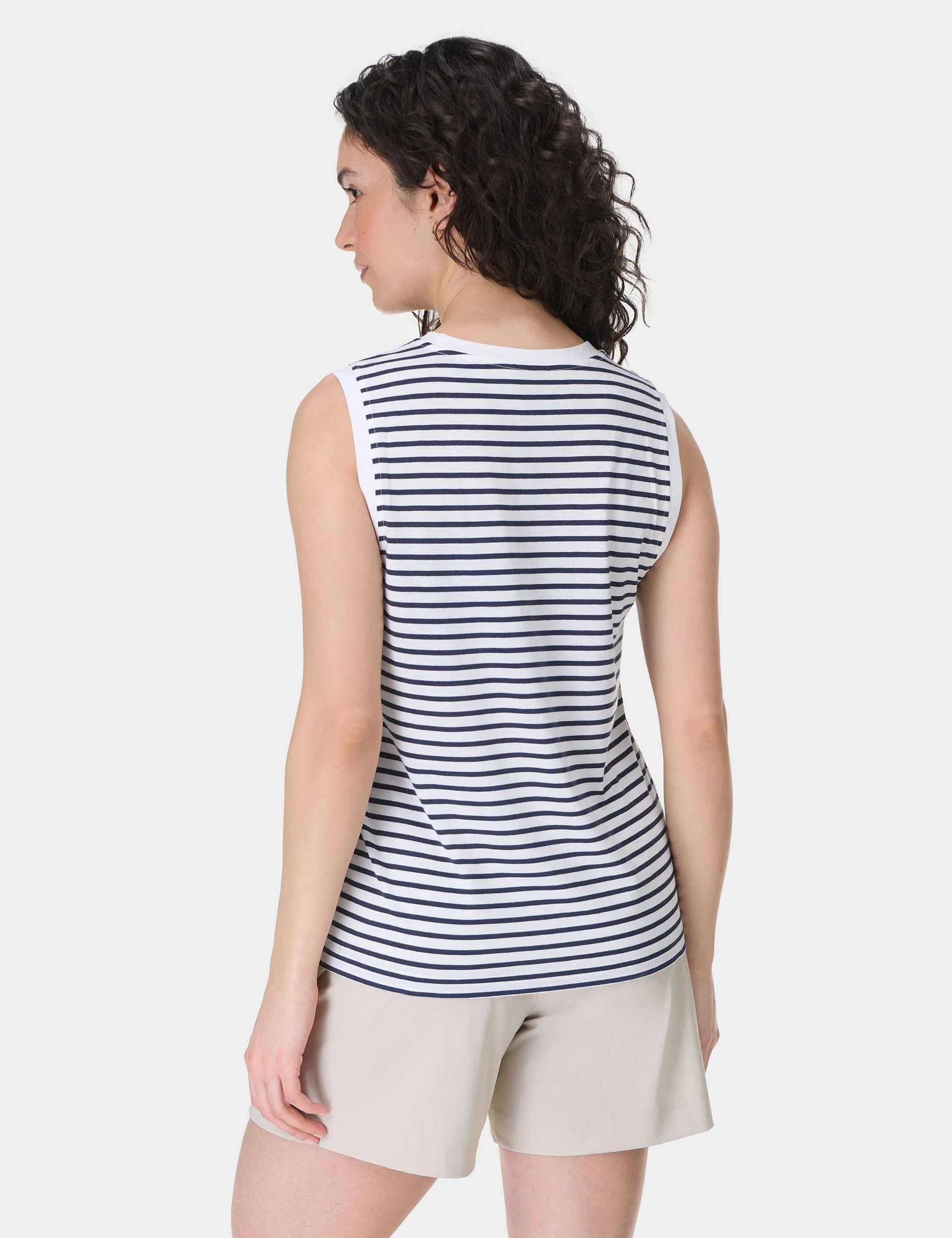 Essential Sleeveless Vest - White Navy Stripe