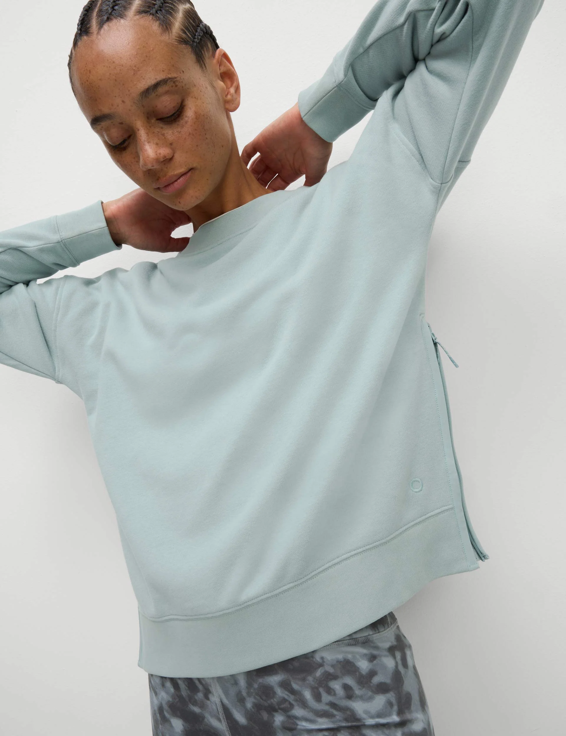 Cotton Rich Mesh Panel Relaxed Sweatshirt - Light Mint