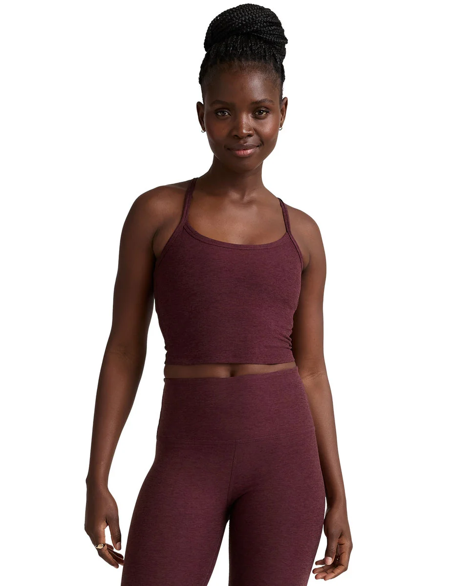 Spacedye Slim Racerback Cropped Tank - Midnight Burgundy Heather