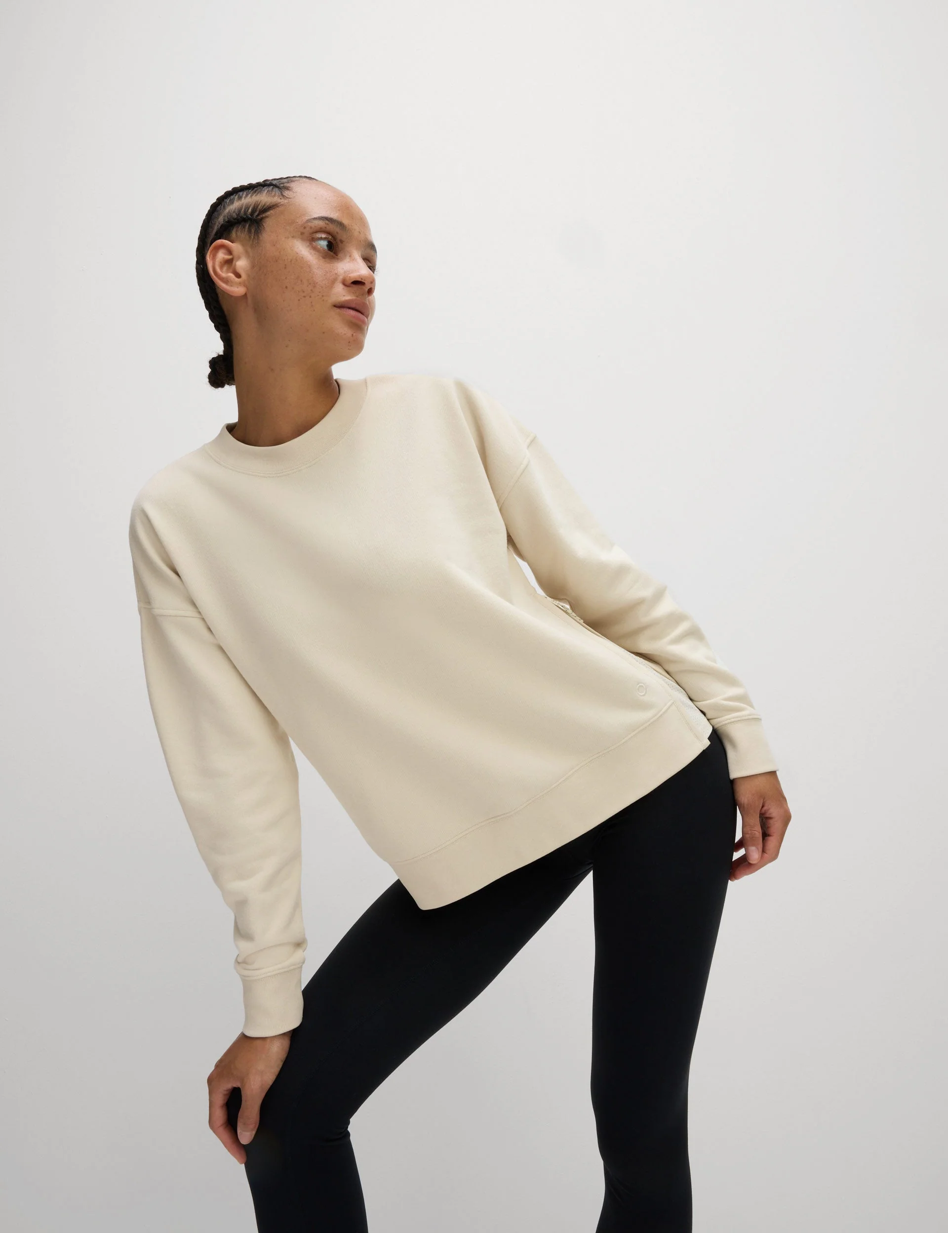 Cotton Rich Mesh Panel Relaxed Sweatshirt - Ivory