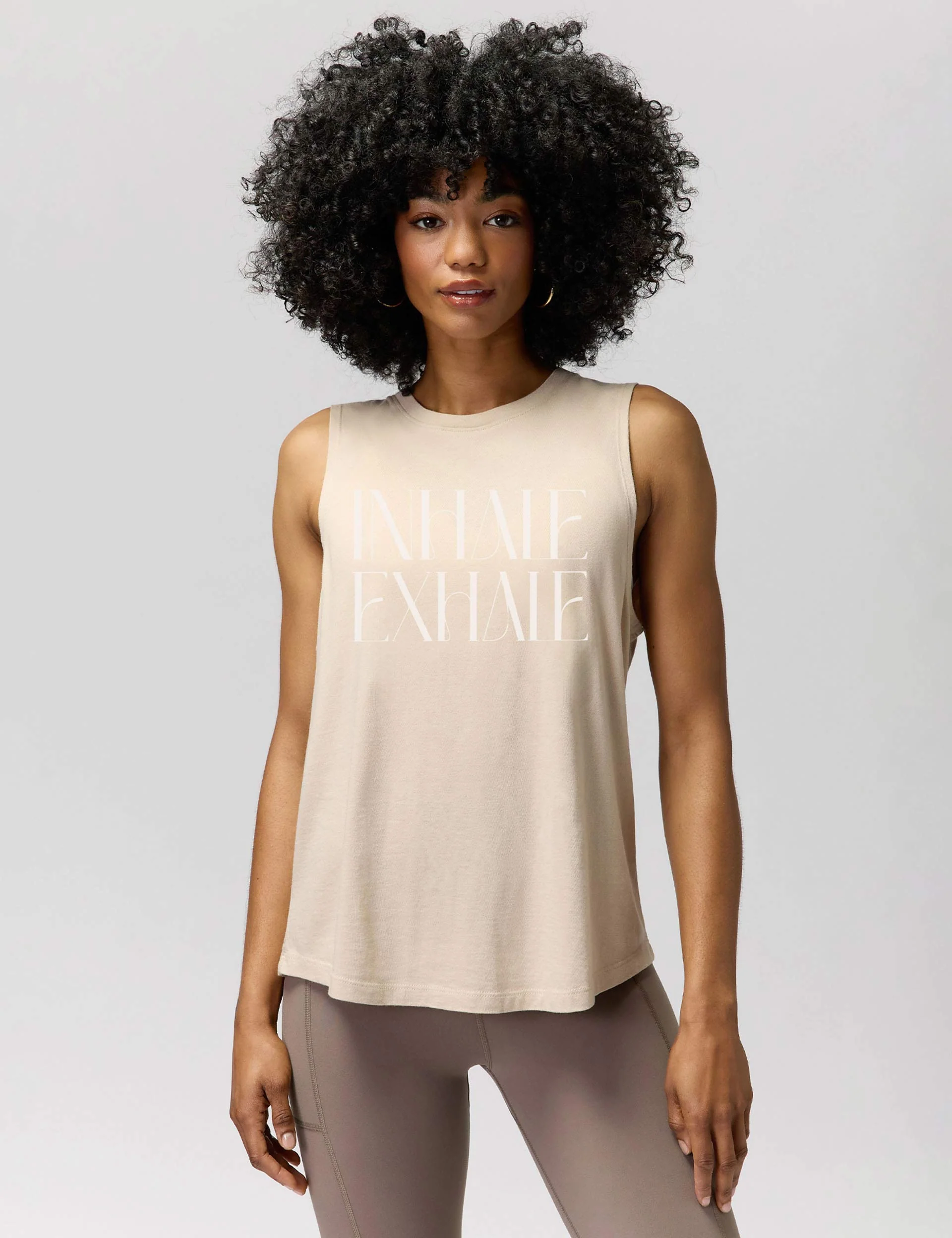 Exhale Jade Muscle Tank - Sandstone