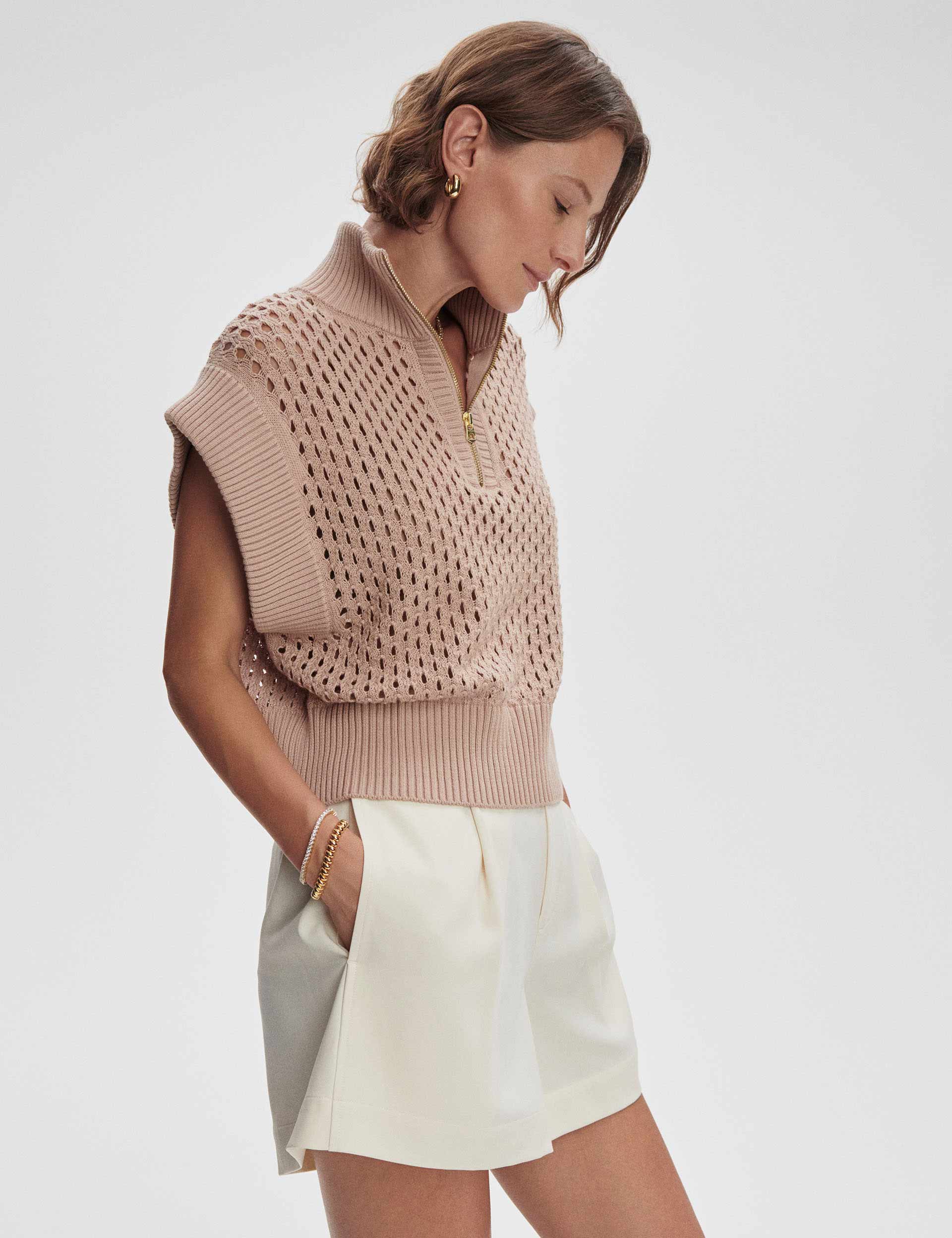 Gaines Half-Zip Knit - Light Taupe