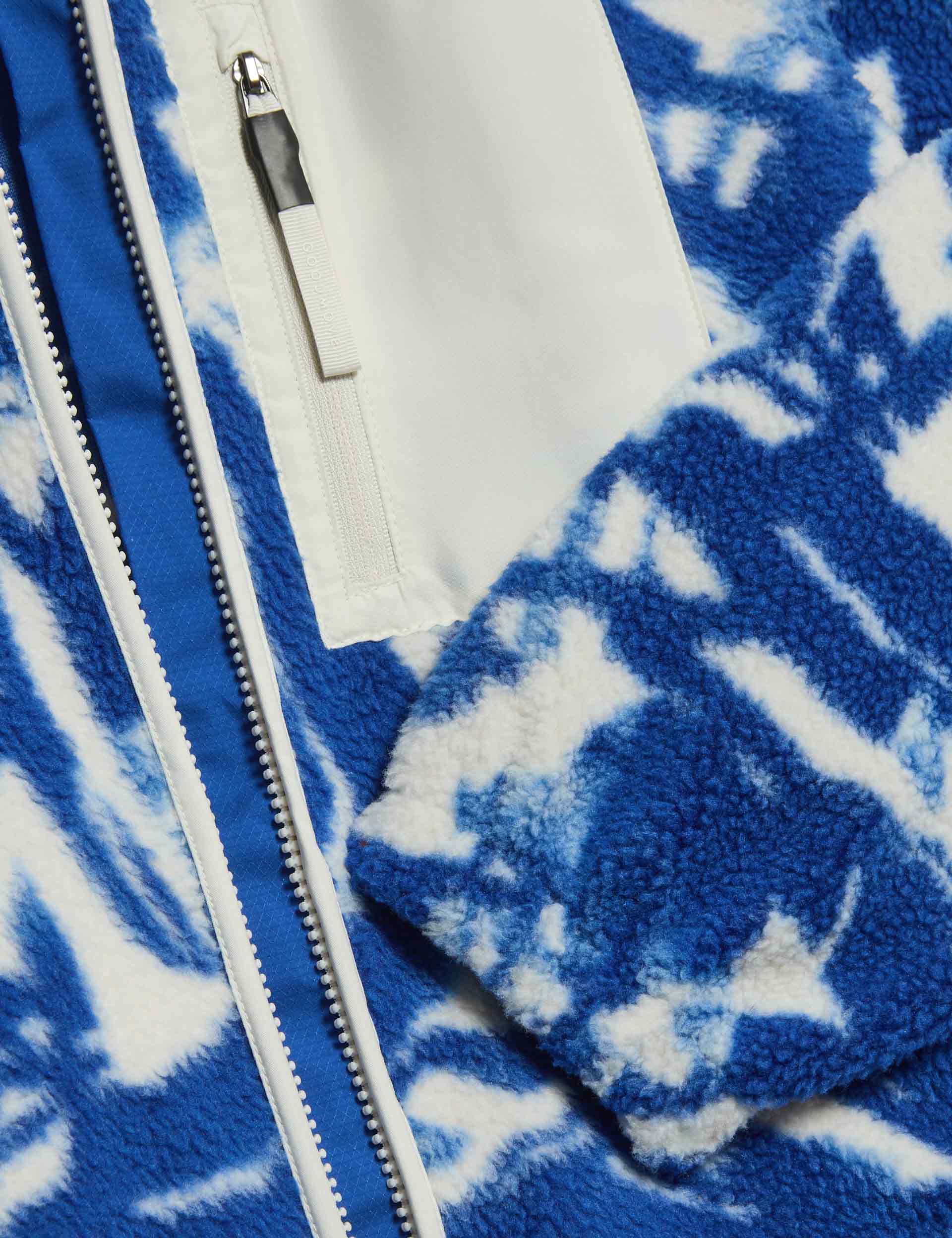 Borg Printed Funnel Neck Zip Up Fleece Jacket - Blue/White