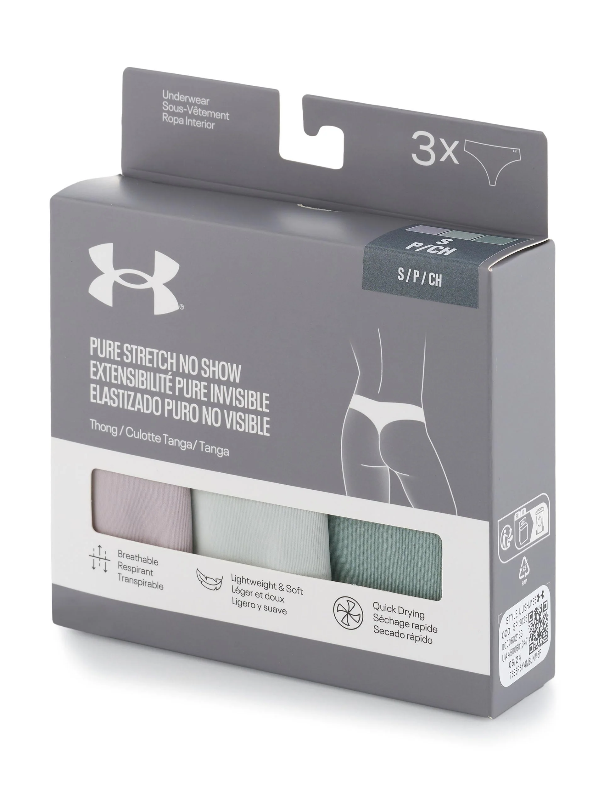 Pure Stretch 3-Pack No Show Thong - Grey Dawn/Hydro Green/Silica Green