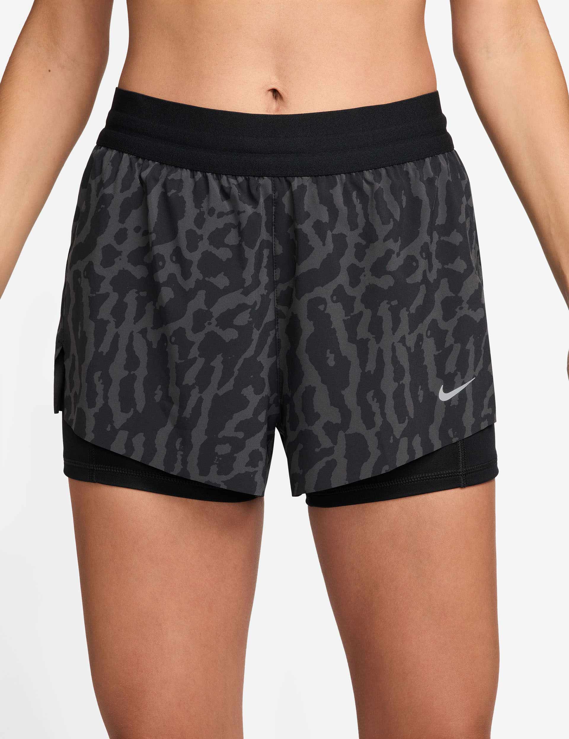 Swift Dri-FIT 2-in-1 Printed Running Shorts - Black/Reflective Silver