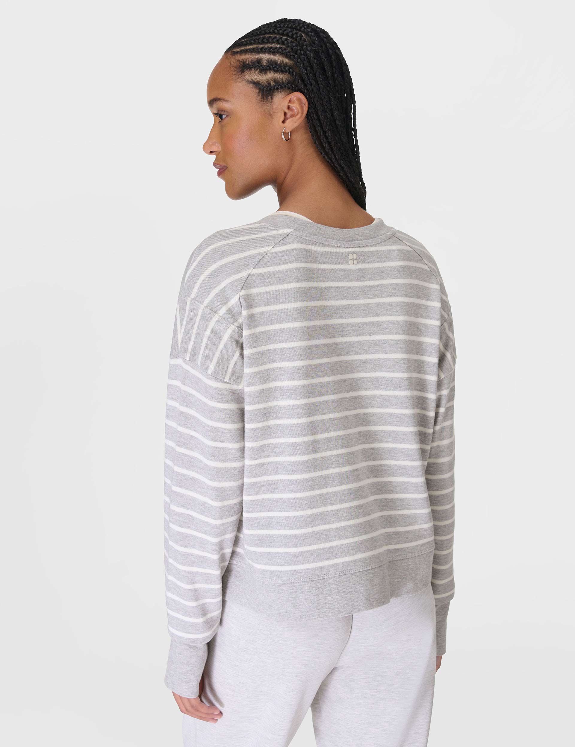 After Class Crop Sweatshirt - Lily White Light Grey Marl Stripe