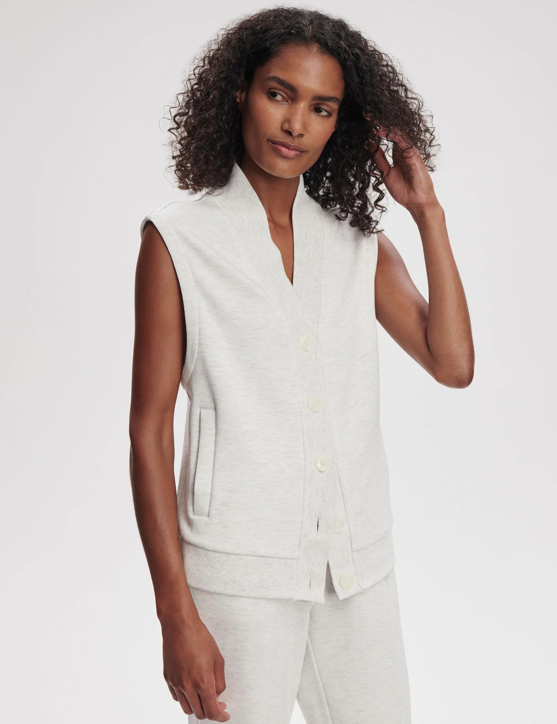 Vicky Button Gilet - Ivory Marl