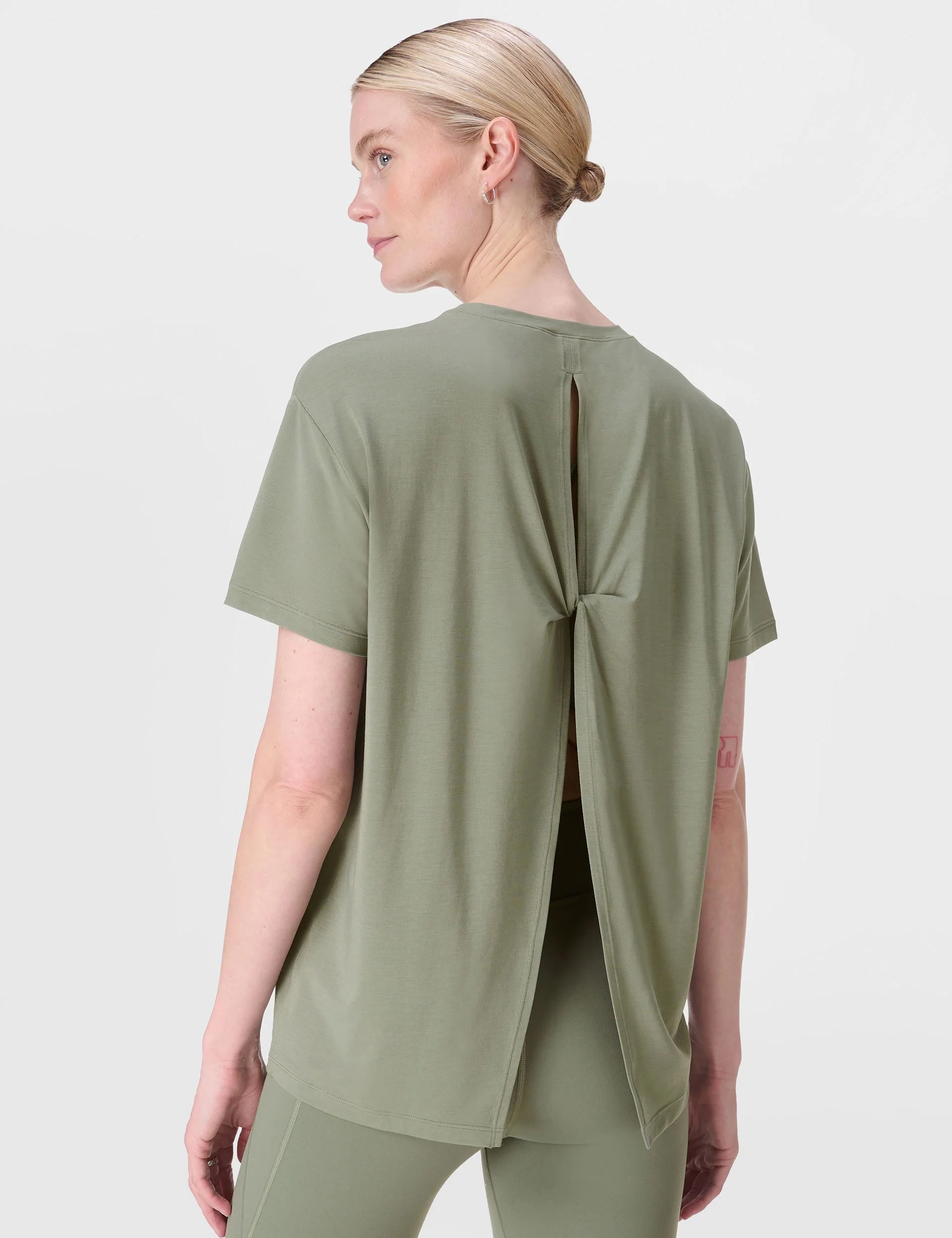 Soft Flow Studio Wrap Back T-Shirt - Willow Green