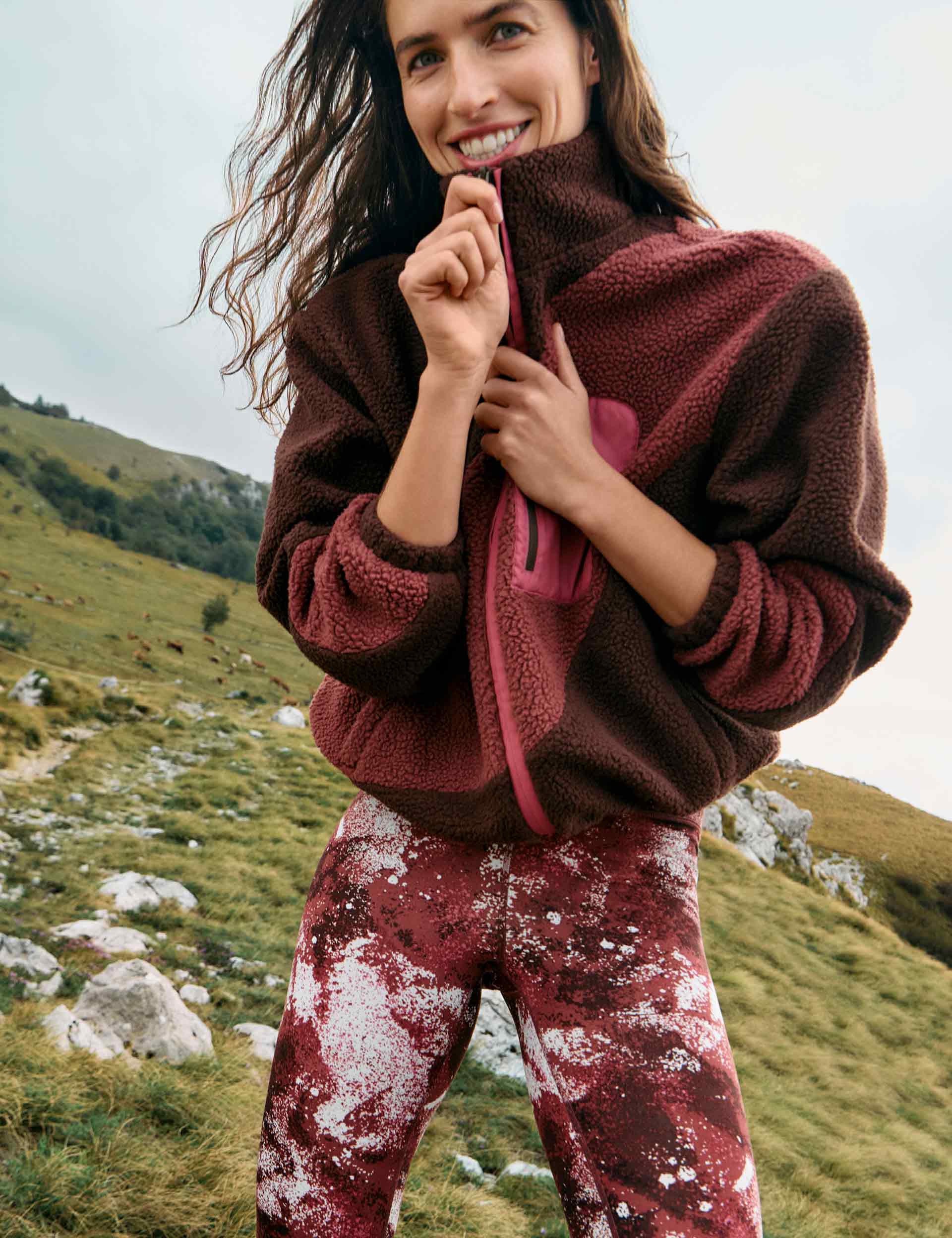 Borg Zip Up Funnel Neck Fleece - Dark Chocolate