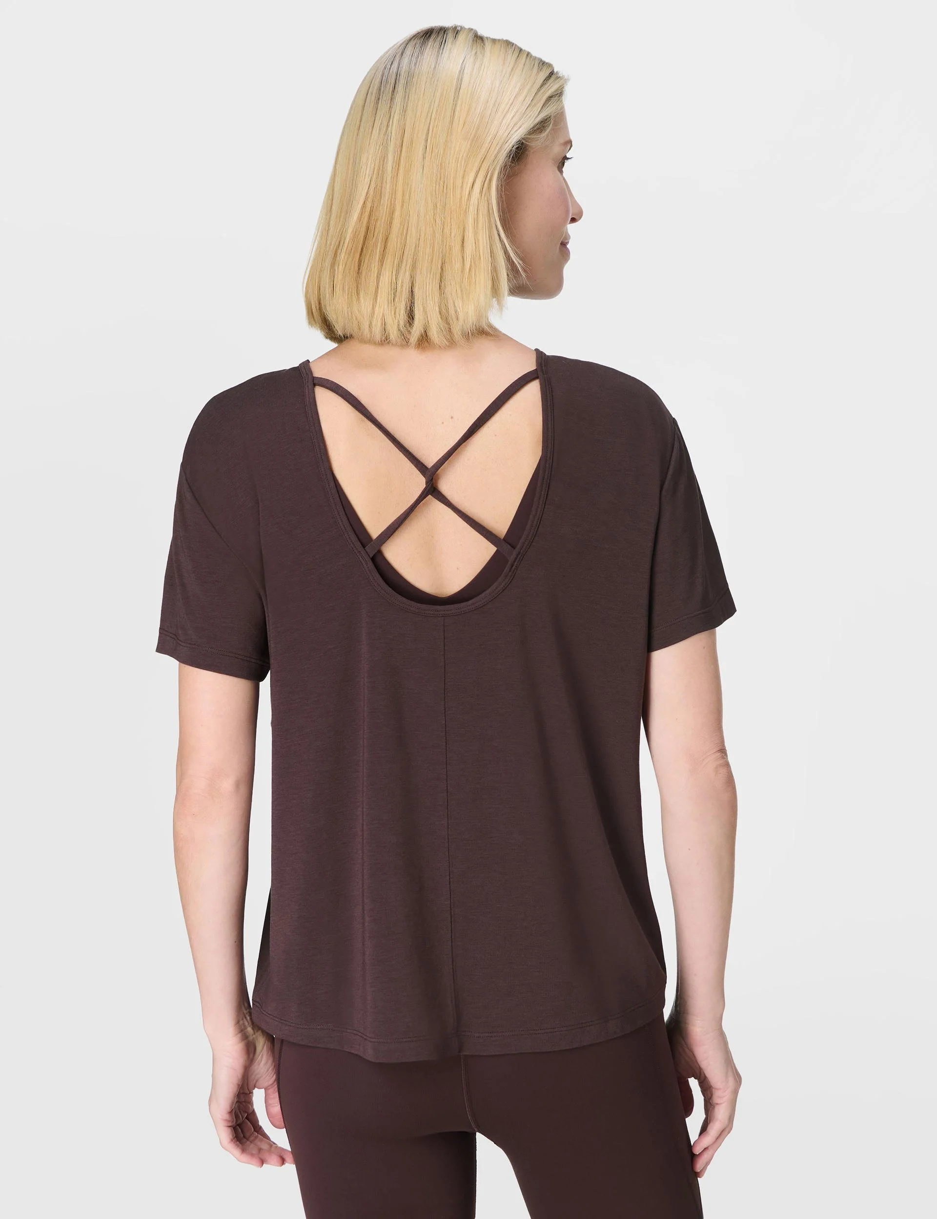 Soft Flow Strappy Back Boxy Tee - Sable Brown