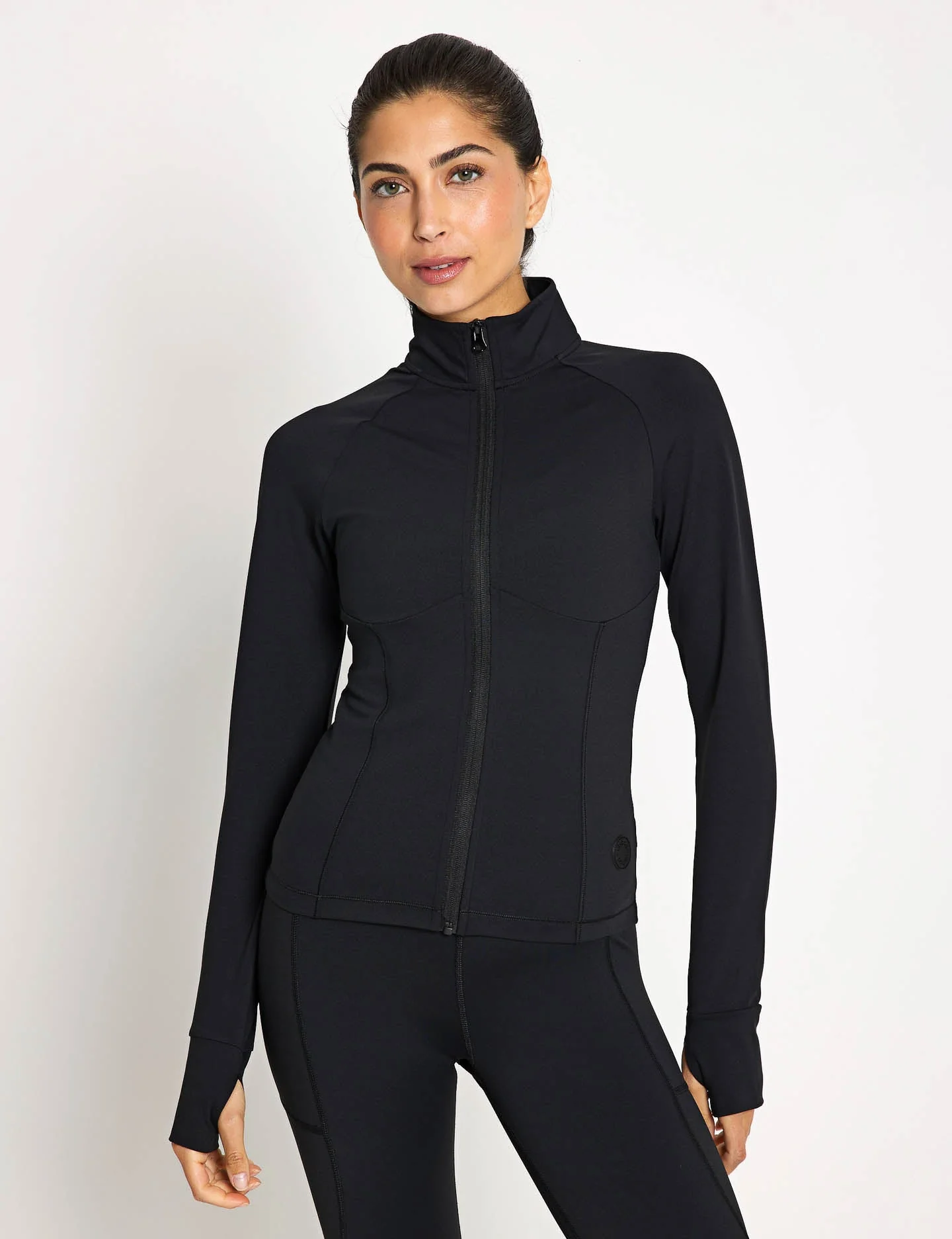 Zuri Contoured Zip Thru Top - Black