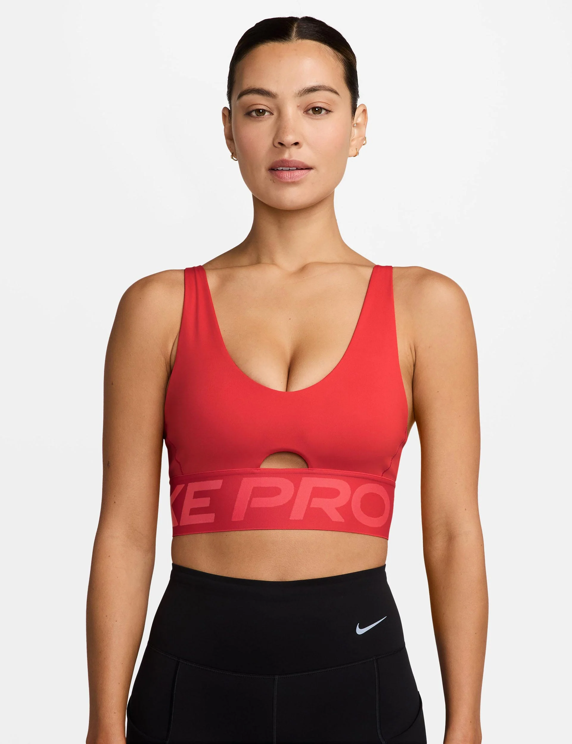 Pro Indy Plunge Medium-Support Sports Bra - Light Crimson/Ember Glow/White