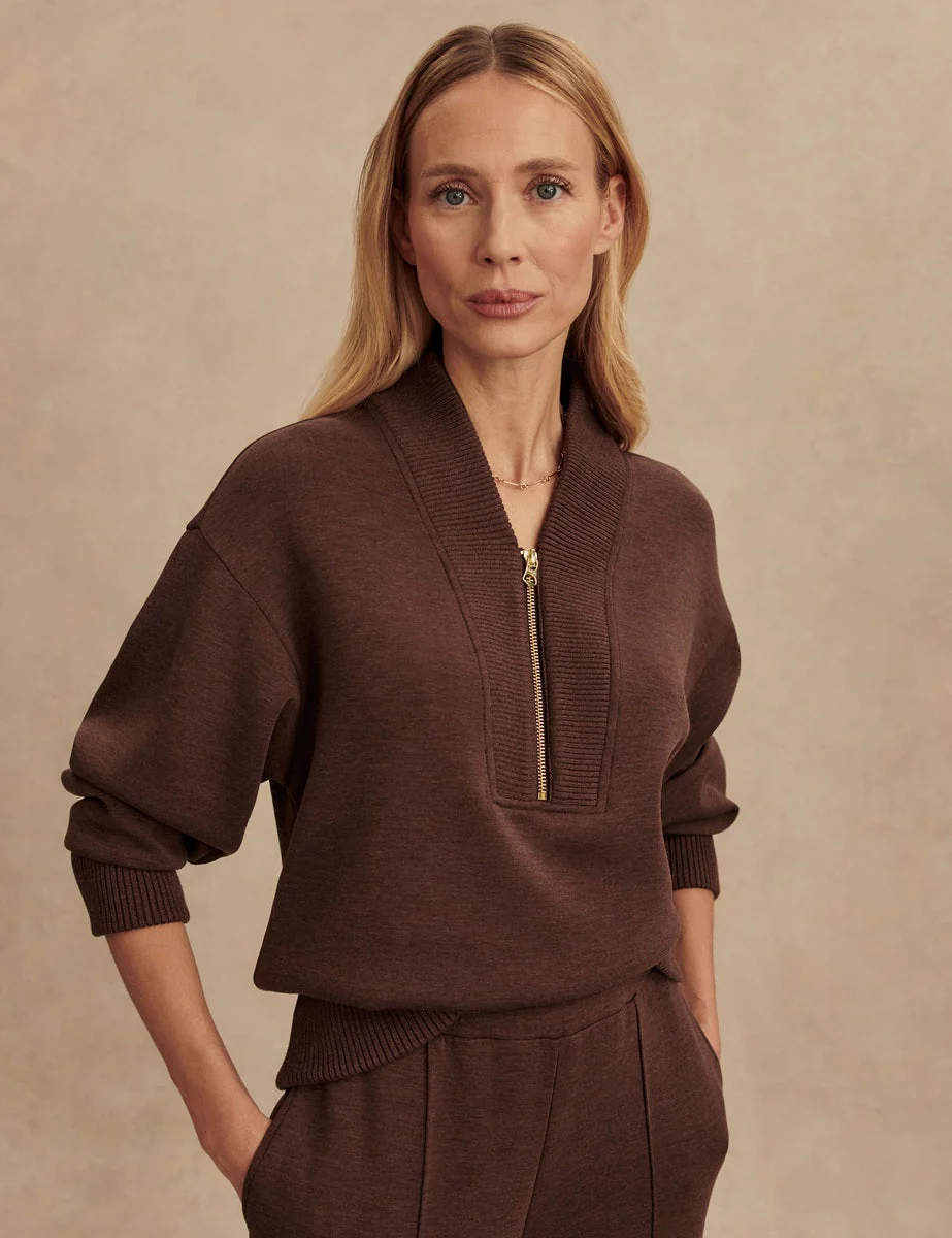 Sally Half Zip Sweat - Coffee Bean Marl