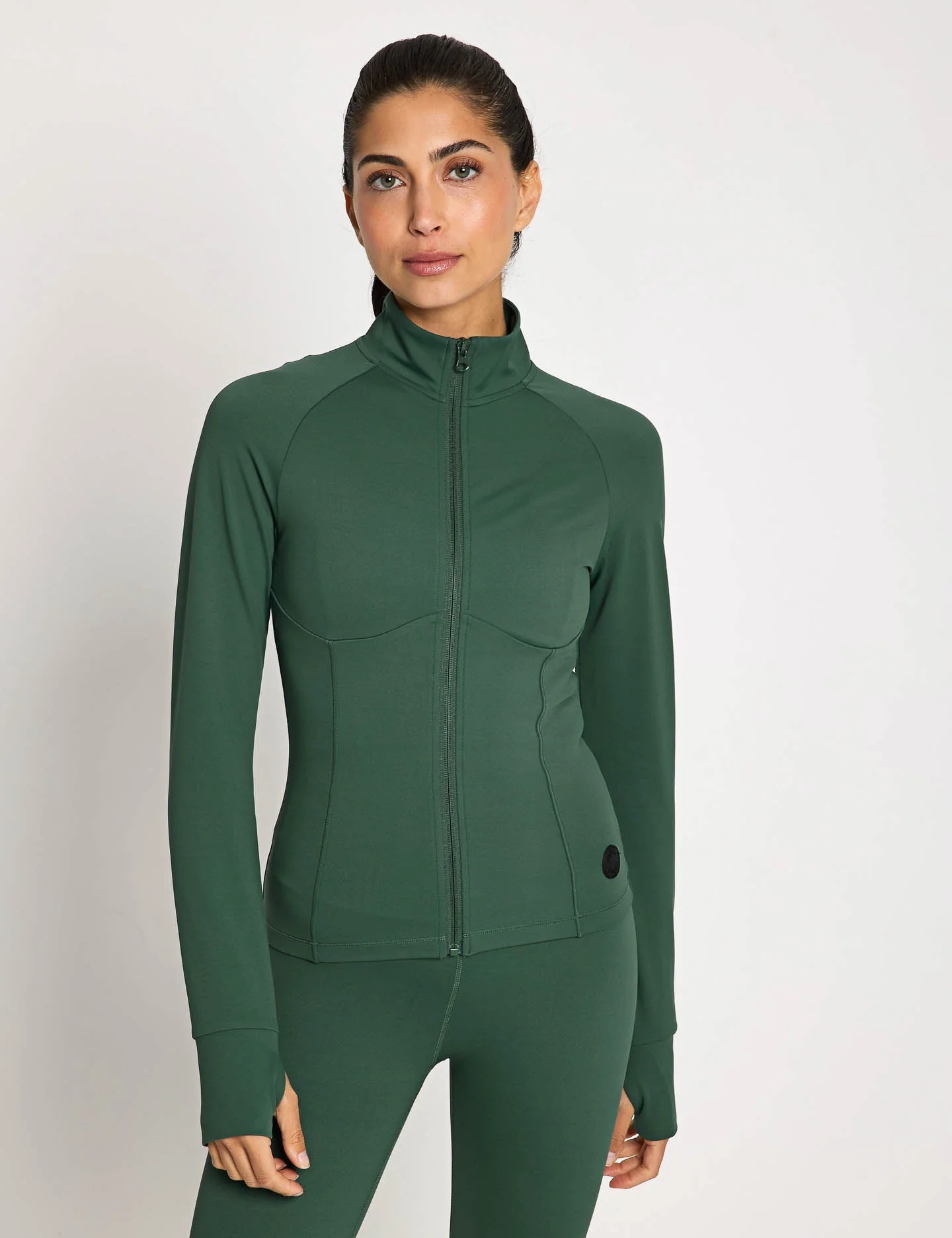 Zuri Contoured Zip Thru Top - Deep Green