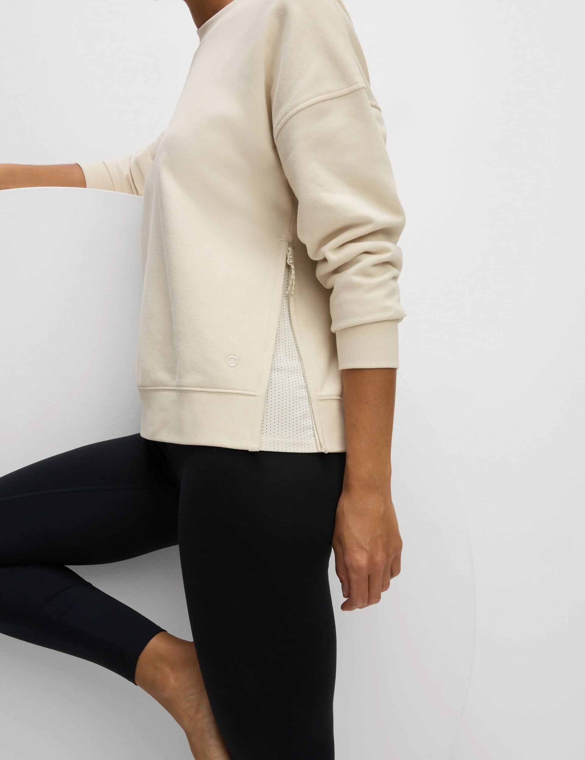 Cotton Rich Mesh Panel Relaxed Sweatshirt - Ivory