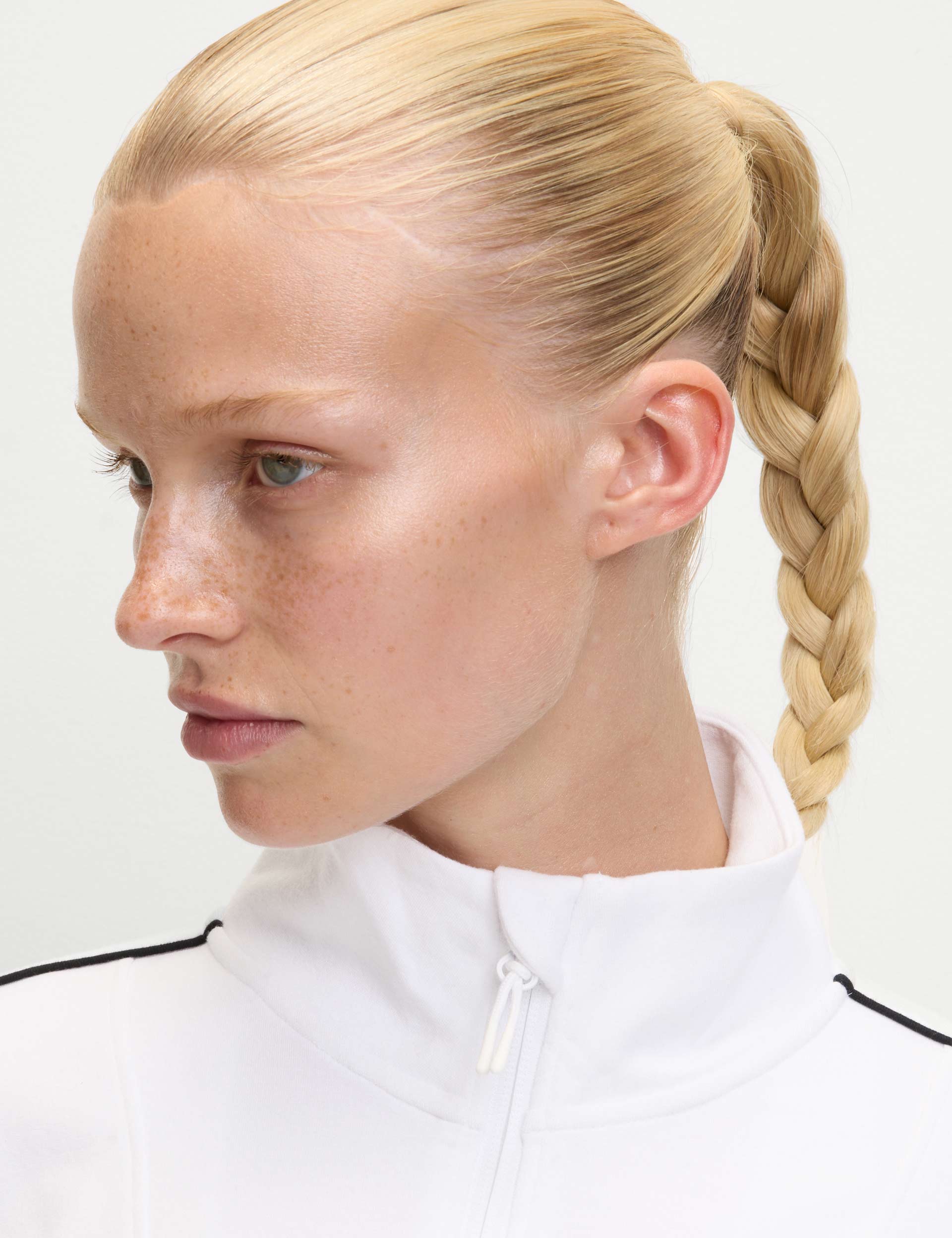 Modal Rich Funnel Neck Half Zip Top - White