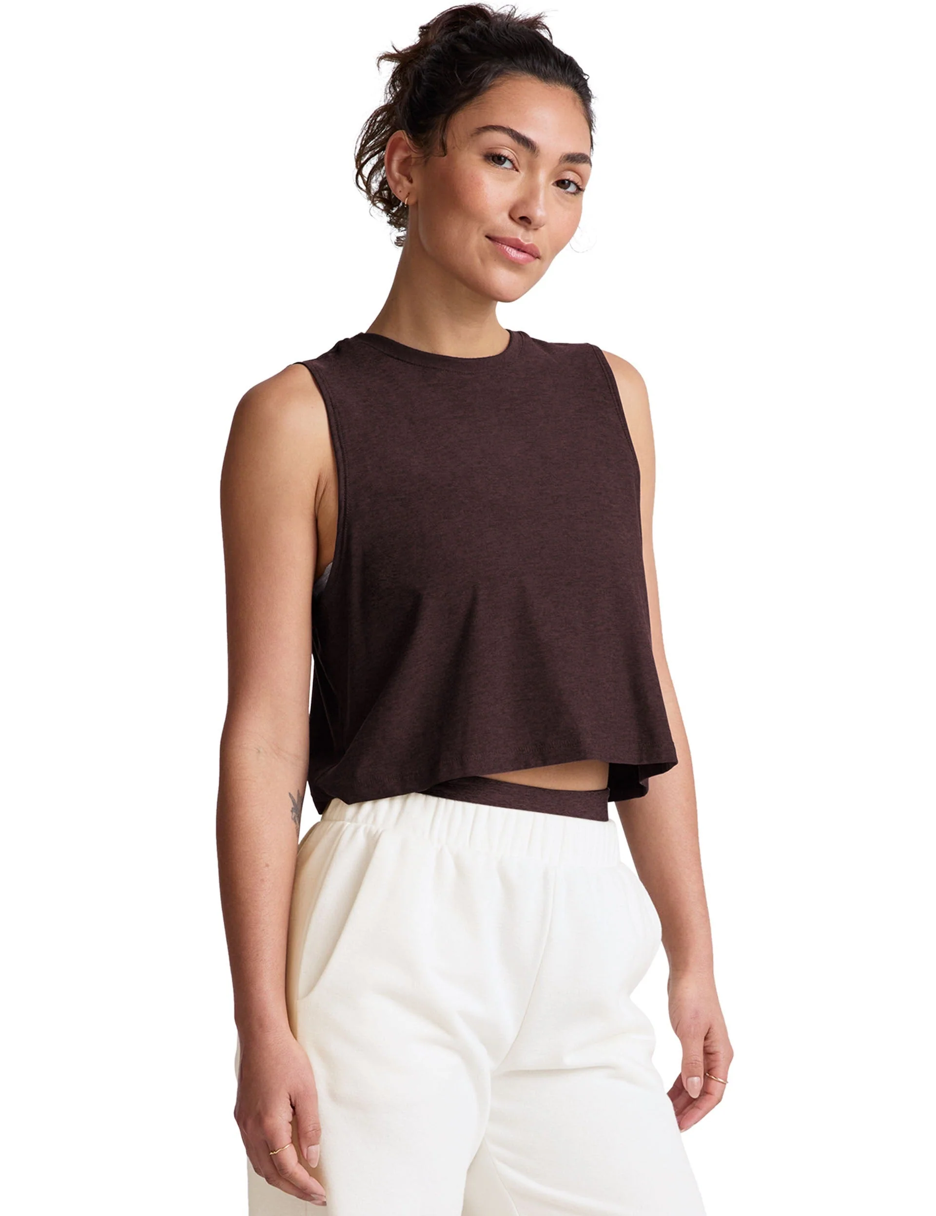 Featherweight Minimal Cropped Tank - Dark Chocolate Heather