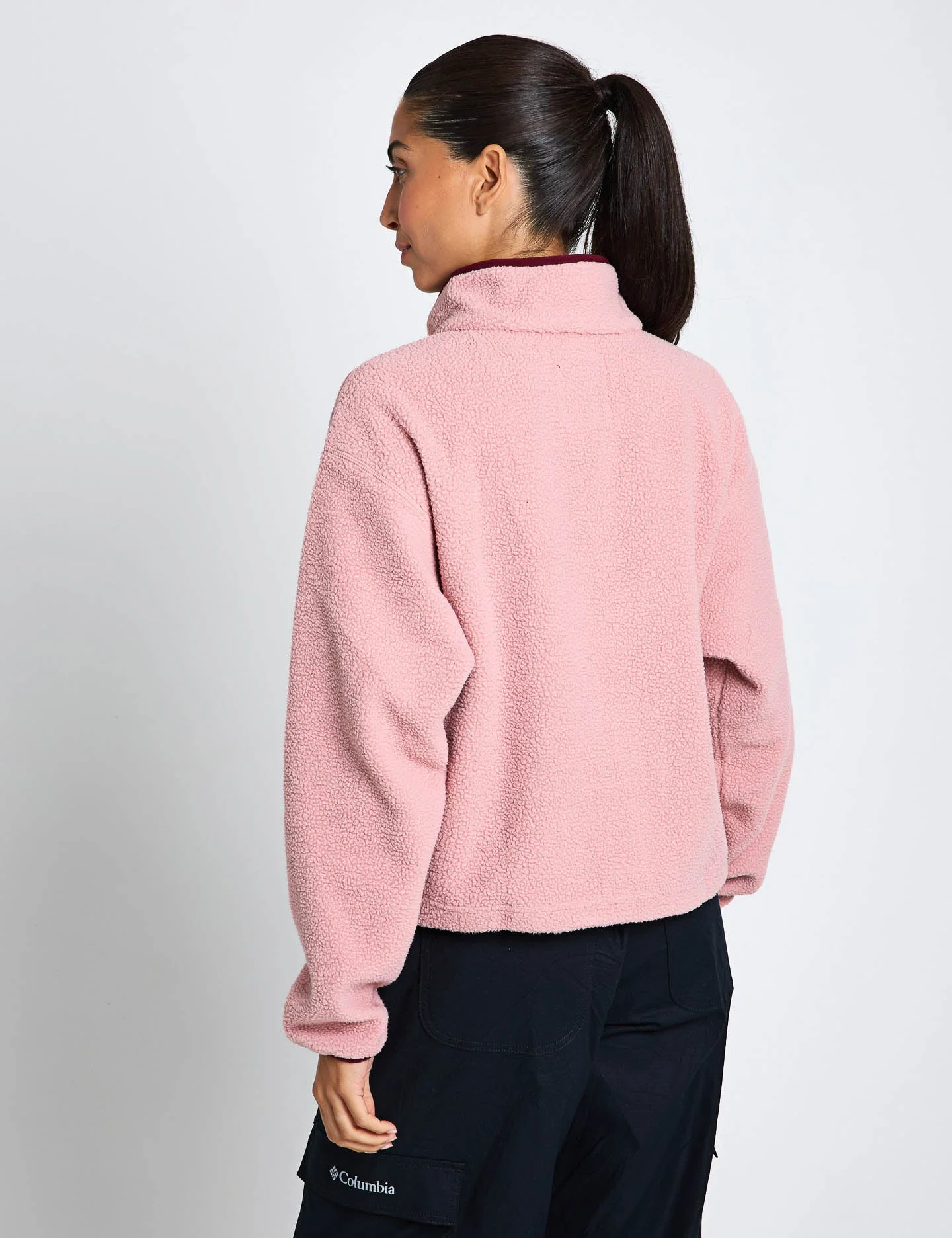 Helvetia II Cropped Sherpa Half Snap Fleece - Eraser Pink/Fig/Rich Wine