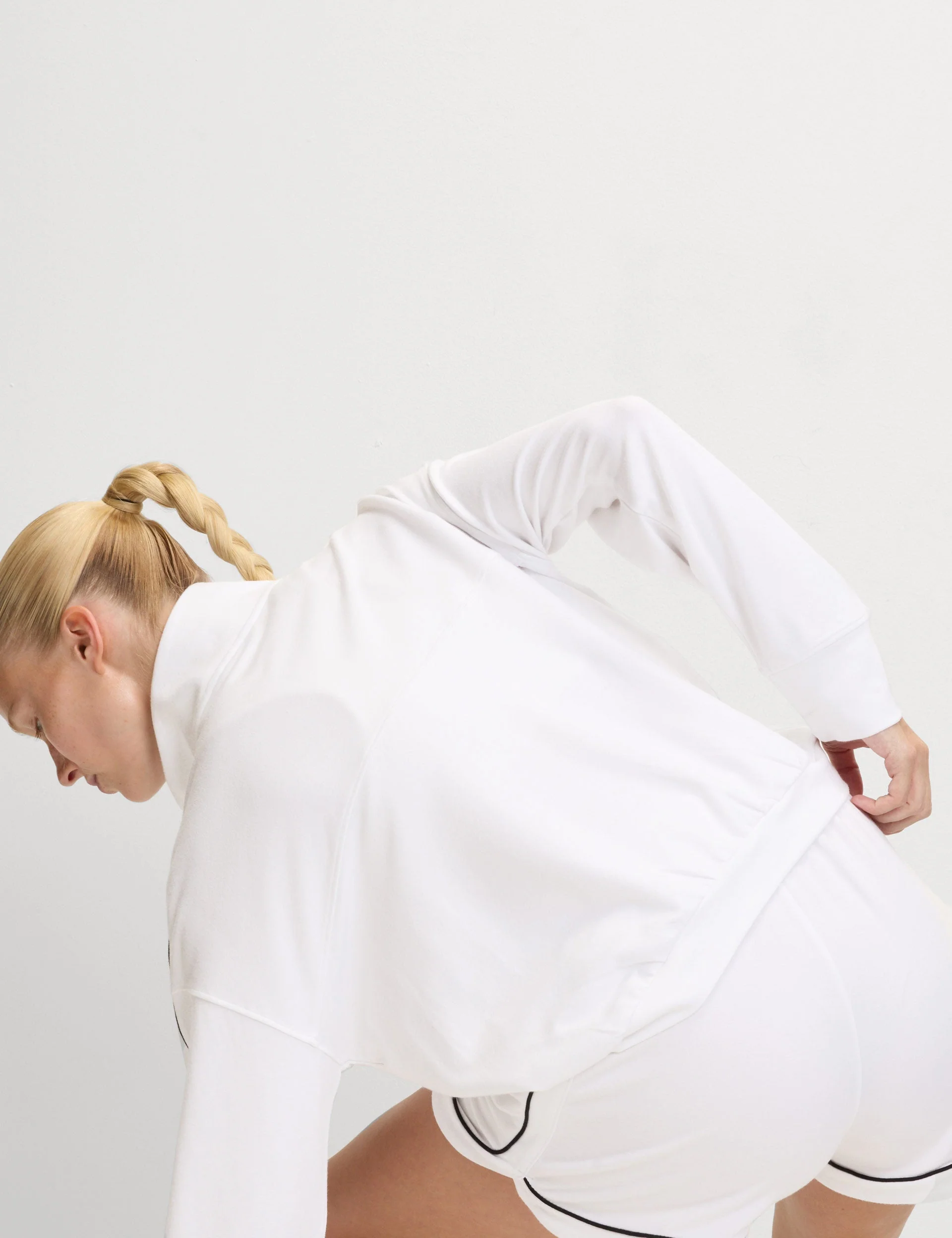 Modal Rich Funnel Neck Half Zip Top - White