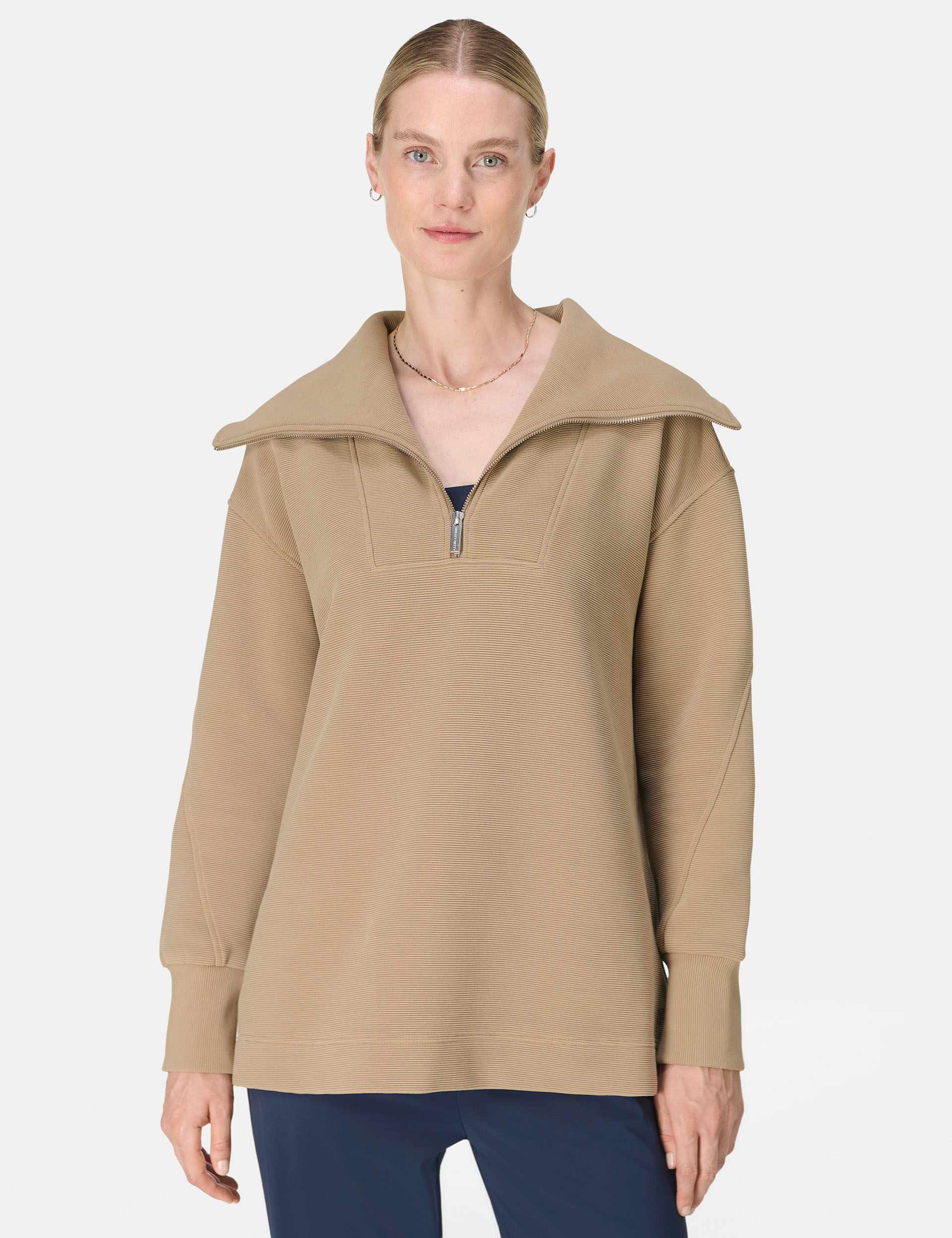 Peaceful Rib Half Zip Sweatshirt - Sepia Brown