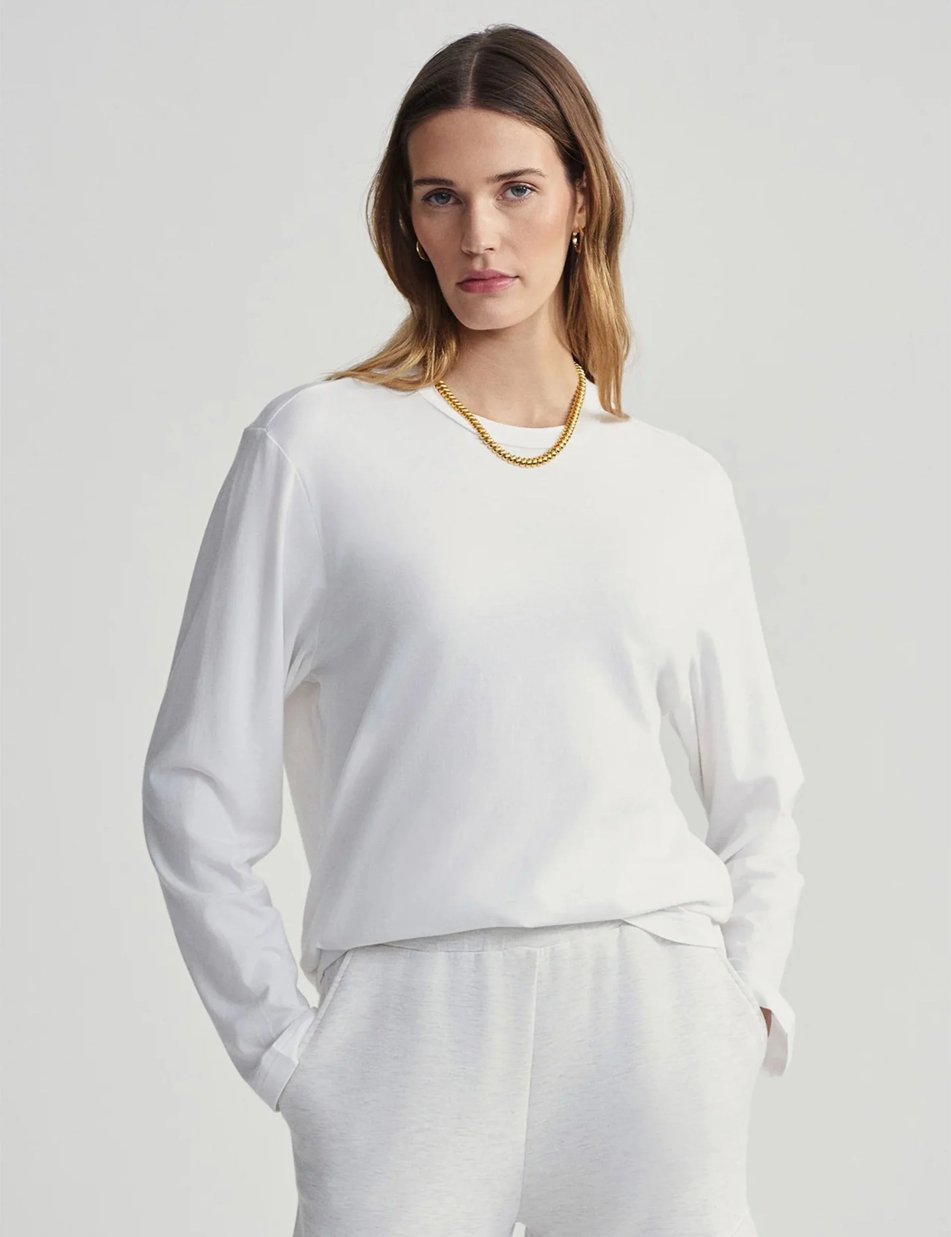 Leah Long Sleeve Boyfriend Tee - White