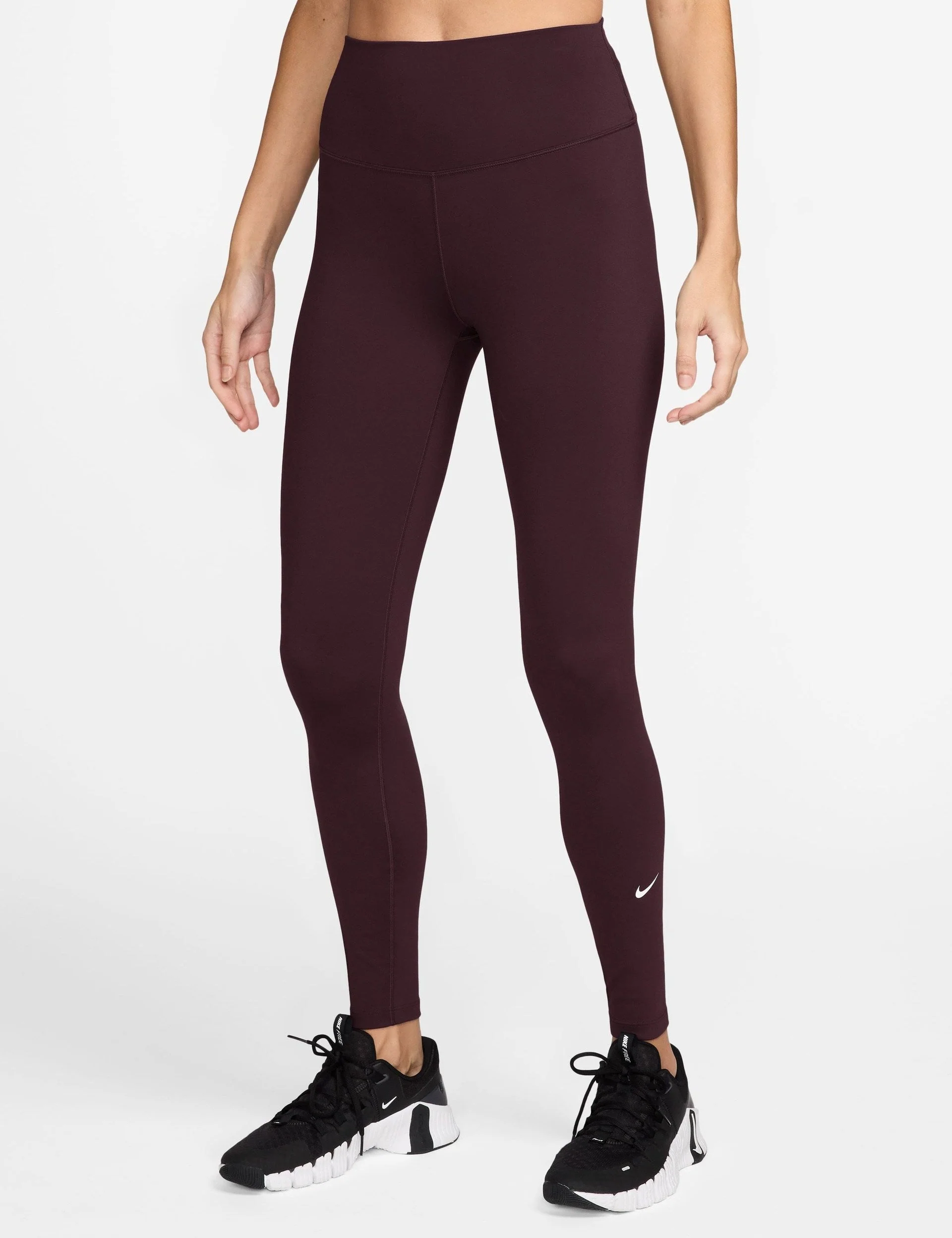 One High Waisted Full Length Leggings - Burgundy Crush/White
