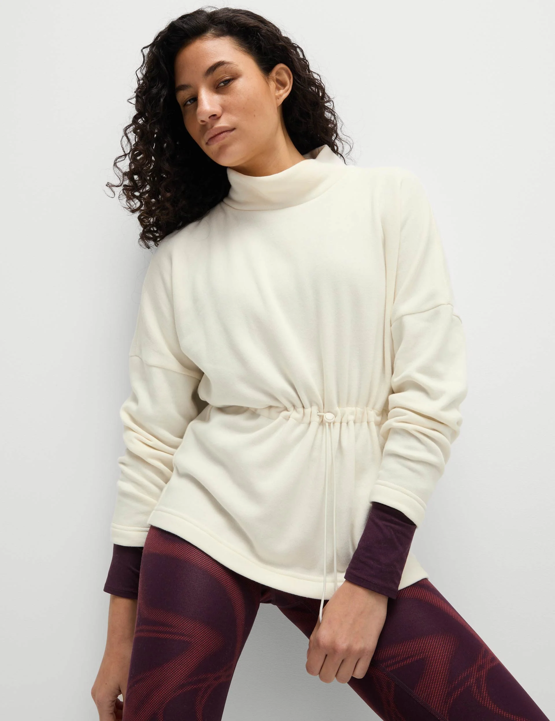 Cotton Rich Brushed Funnel Neck Sweatshirt - Ivory
