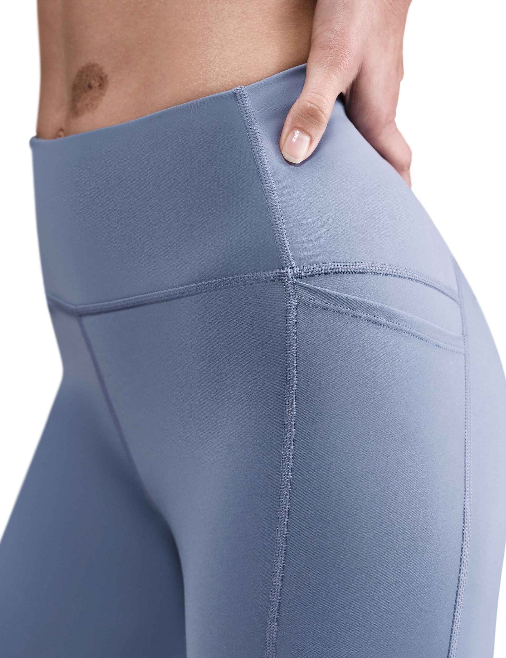 Swift High Waisted 7/8 Running Leggings with Pockets - World Indigo/Reflective Silver